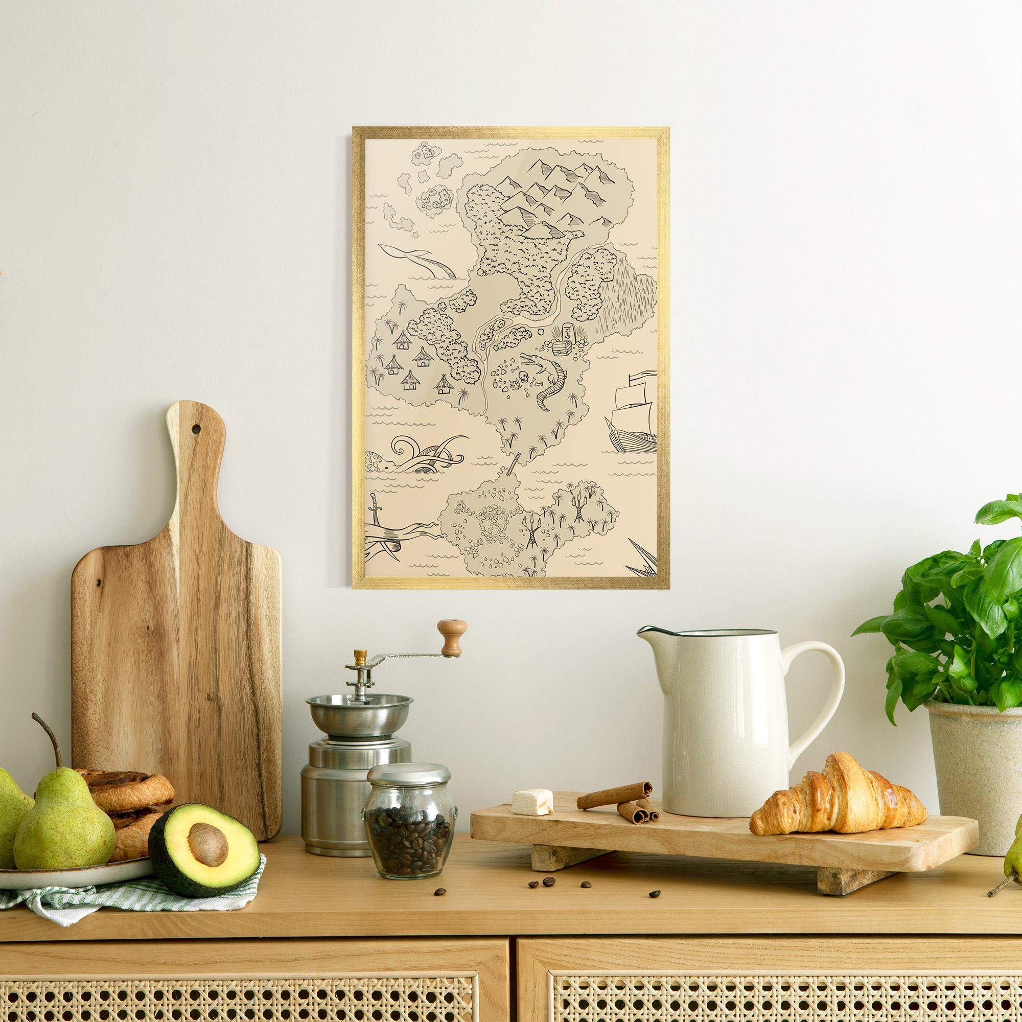 Plakat w Ramie Island Old Map mockup 8