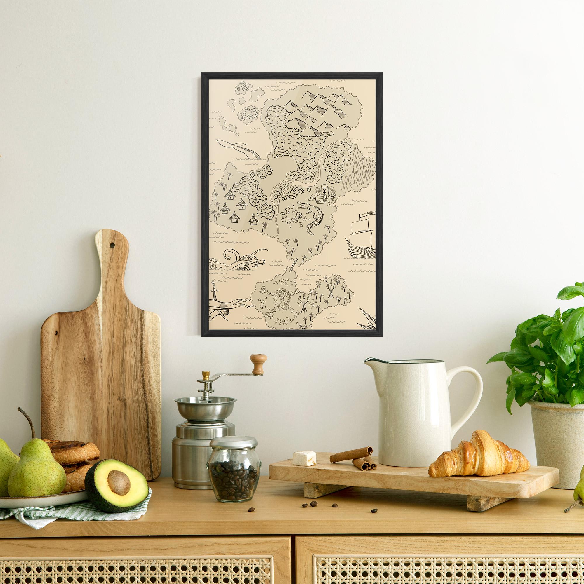 Plakat w Ramie Island Old Map mockup 8