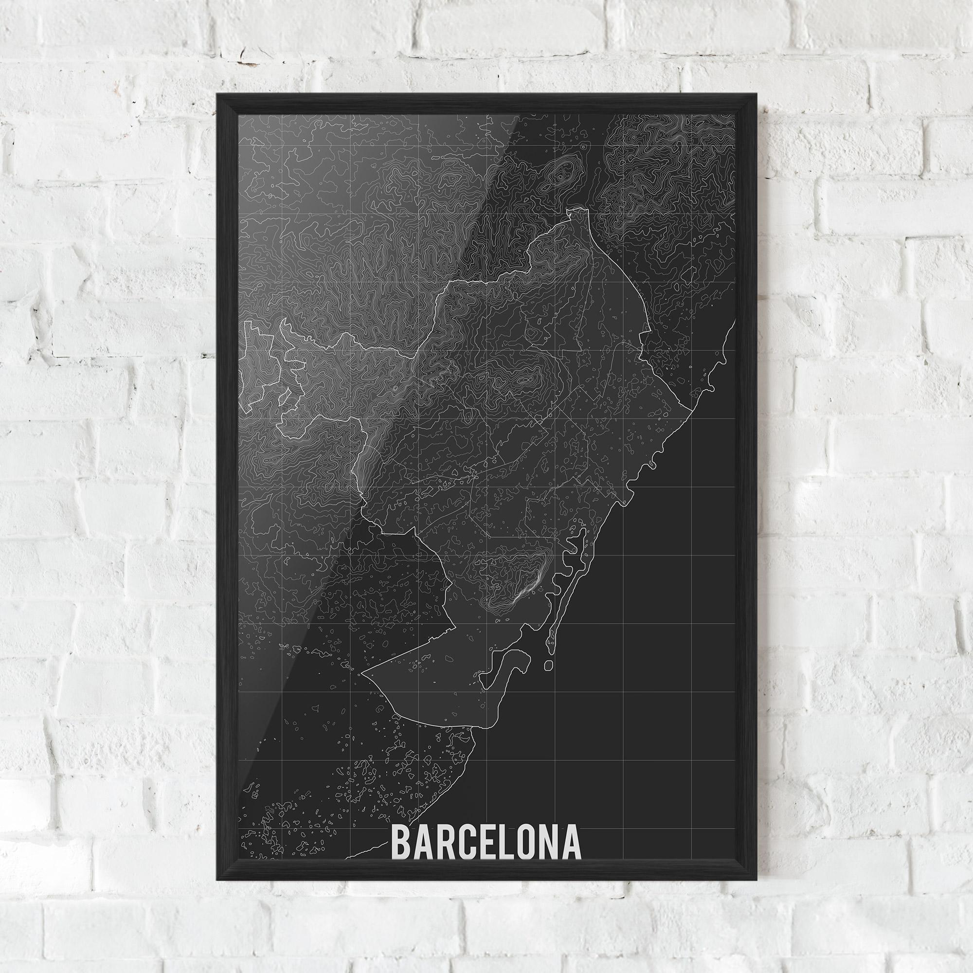 Plakat w Ramie Barcelona Grey Map mockup 0