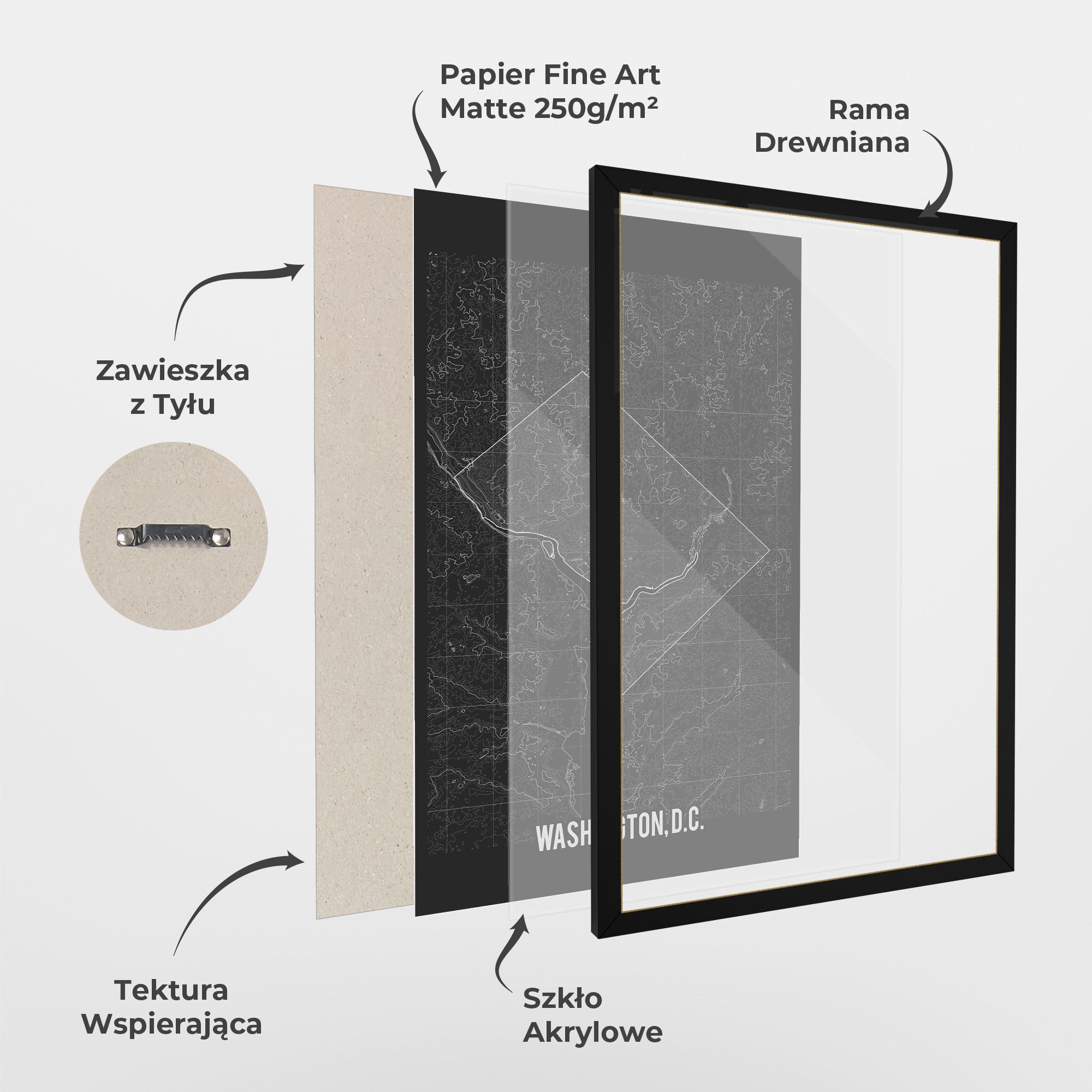 Plakat w Ramie Washington Grey Map mockup 1