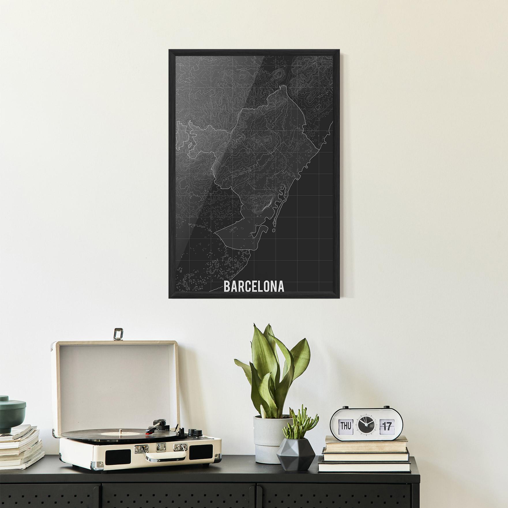 Plakat w Ramie Barcelona Grey Map mockup 2