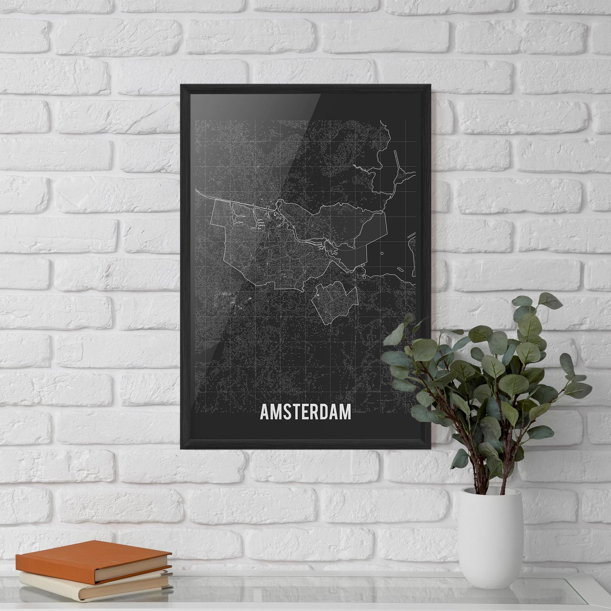 Plakat w Ramie Amsterdam Grey Map mockup 5