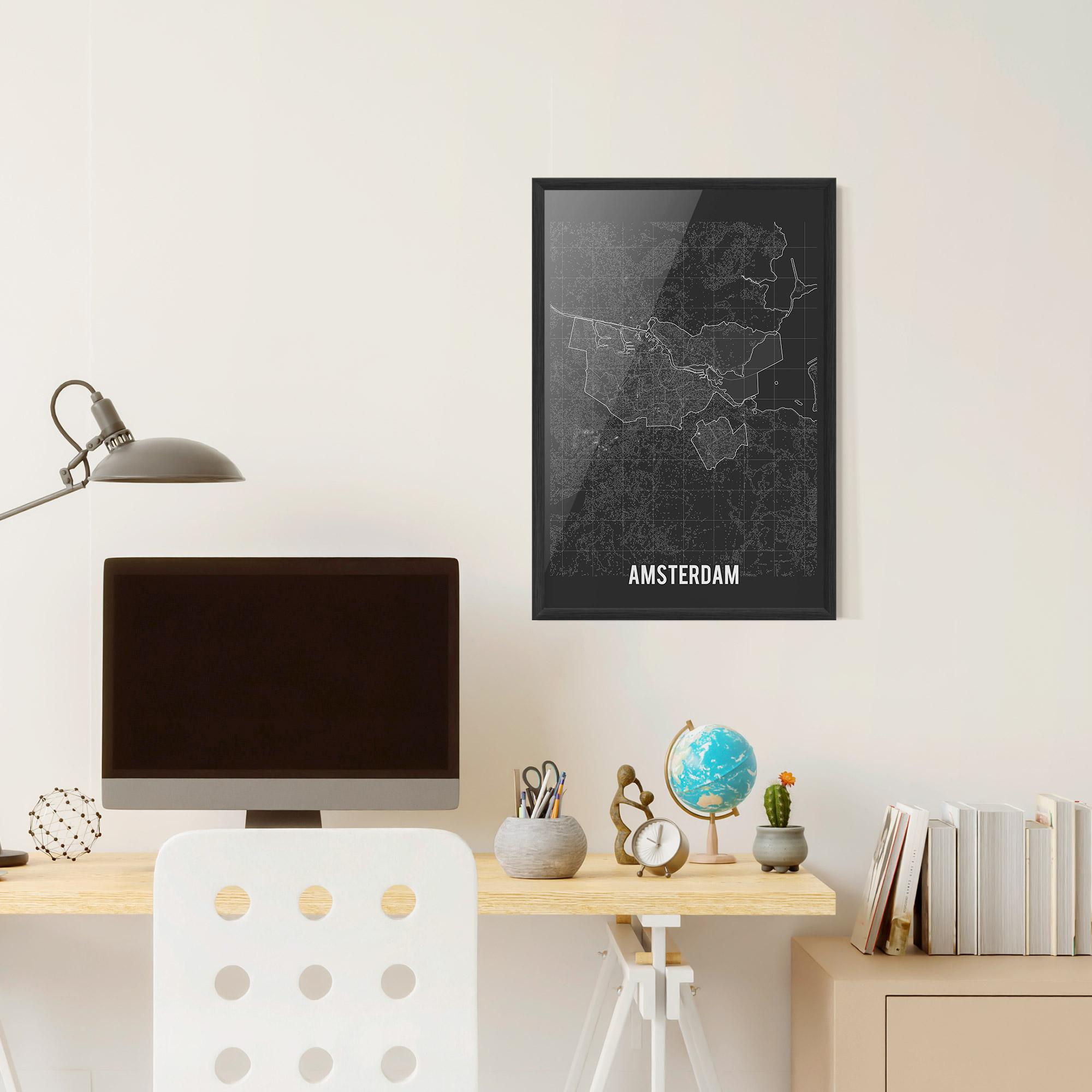 Plakat w Ramie Amsterdam Grey Map mockup 6
