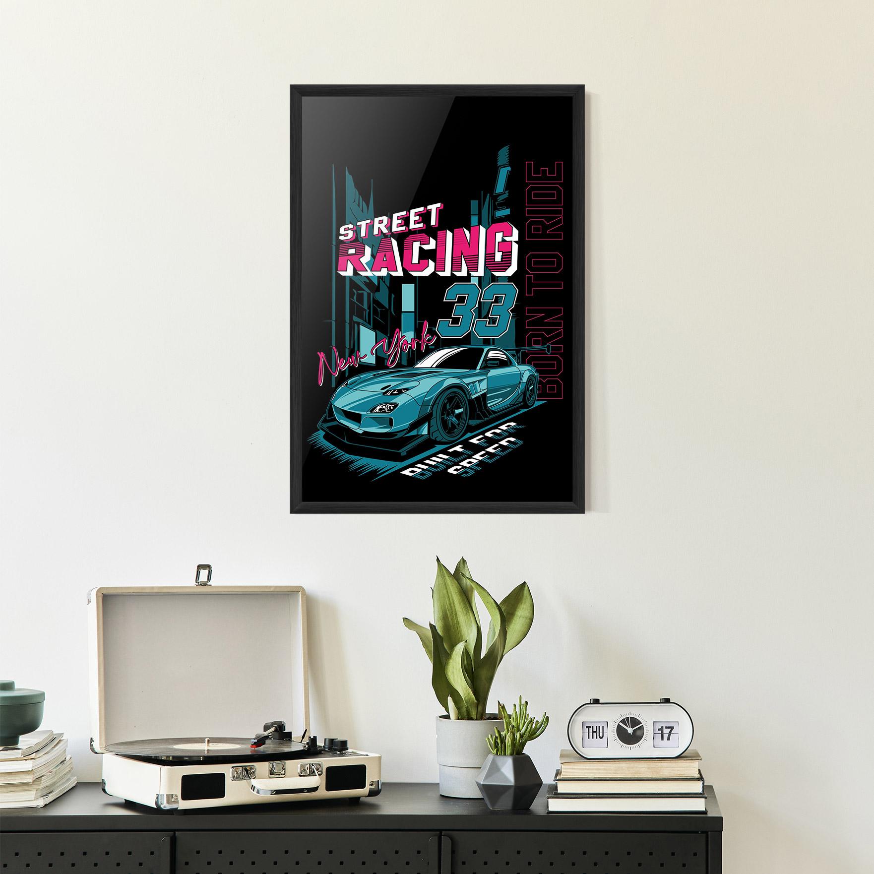 Plakat w Ramie Blue Born To Ride mockup 2