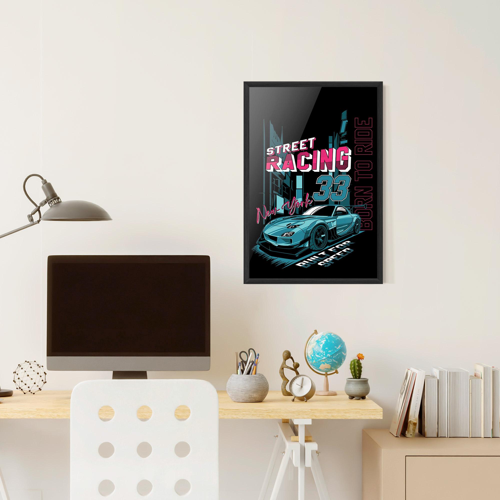 Plakat w Ramie Blue Born To Ride mockup 6