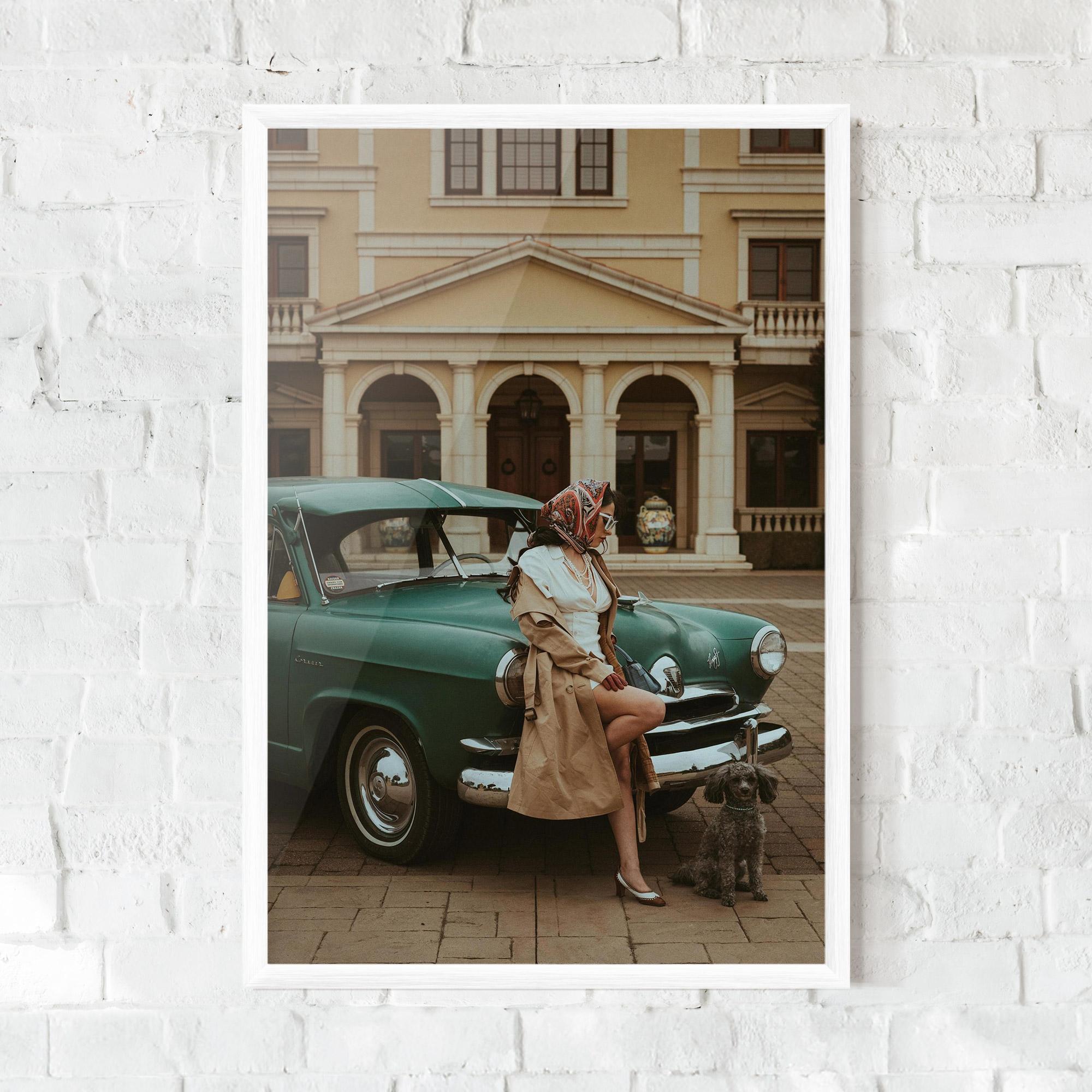 Plakat w Ramie Vintage Lady Car mockup 0