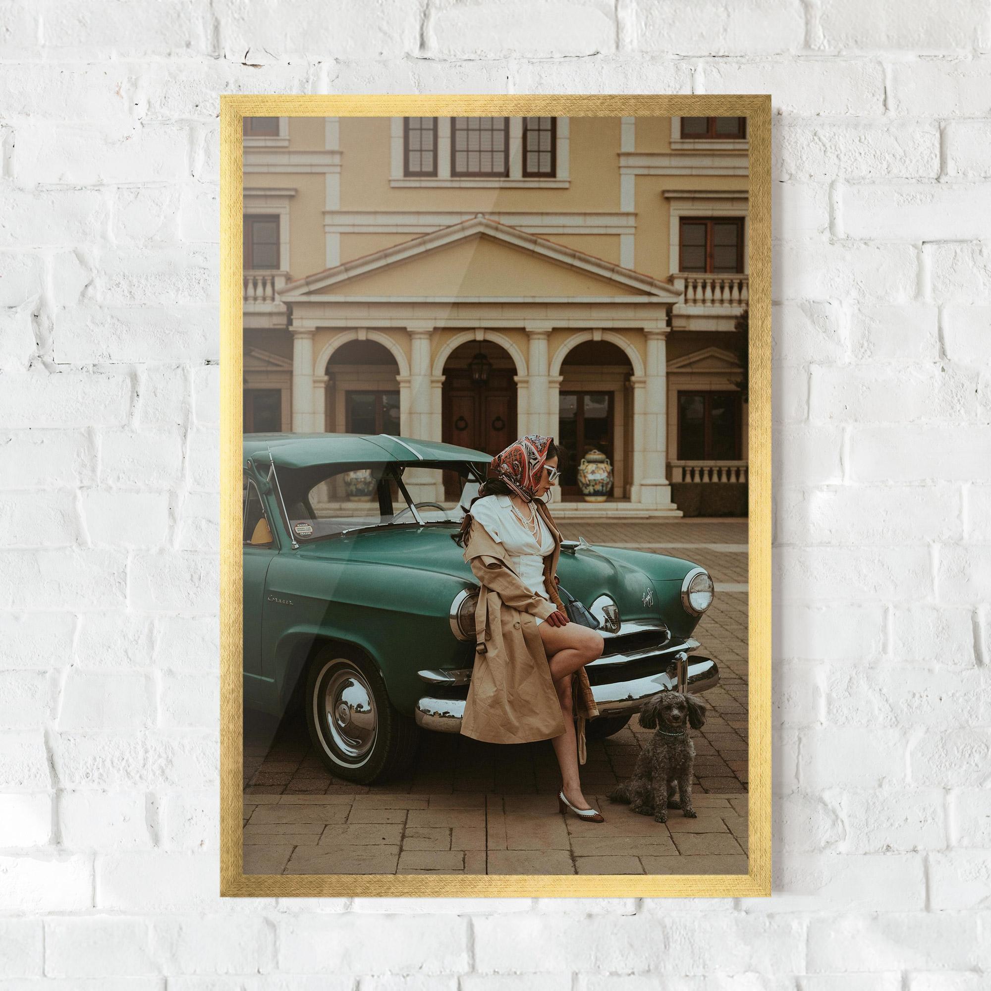 Plakat w Ramie Vintage Lady Car mockup 0