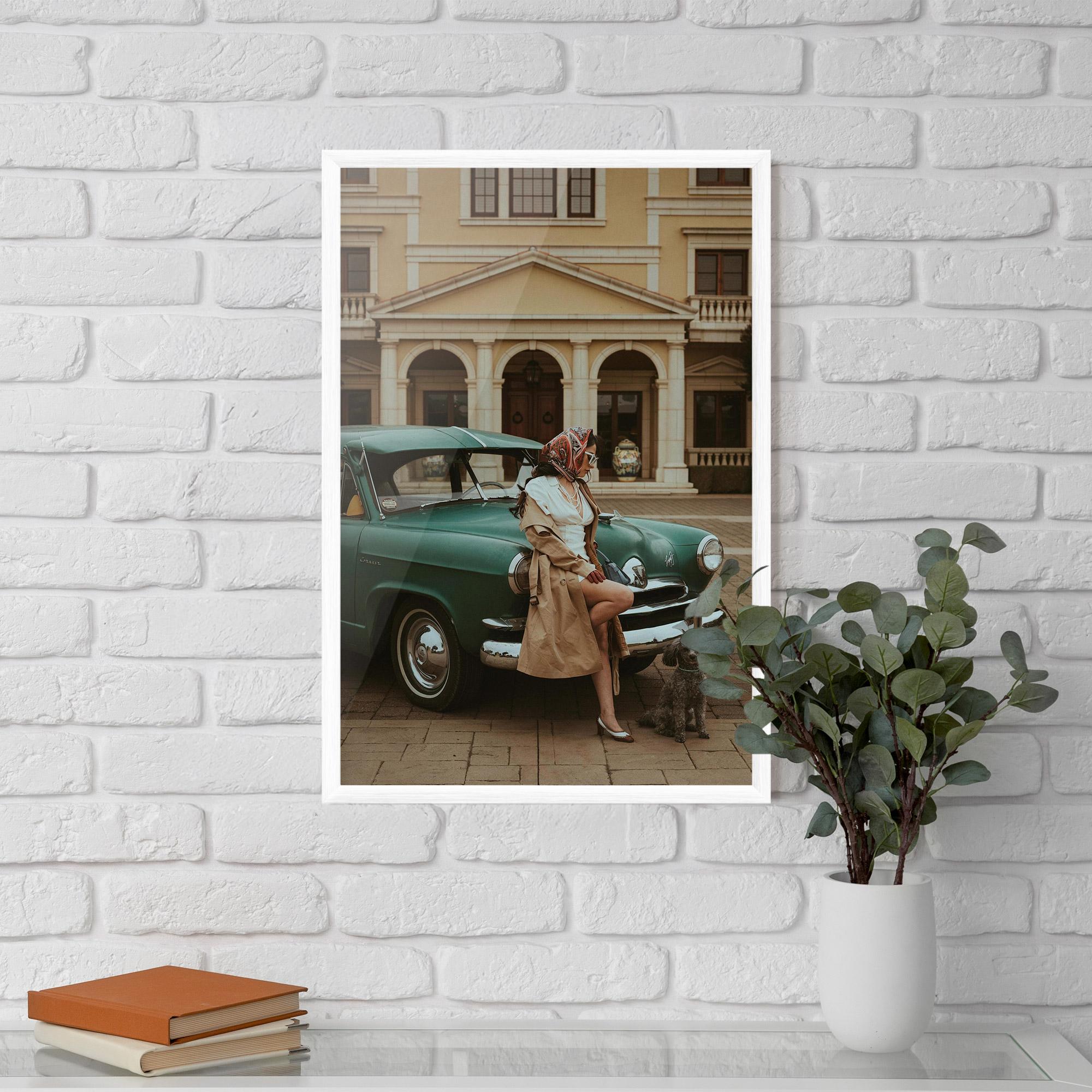 Plakat w Ramie Vintage Lady Car mockup 5