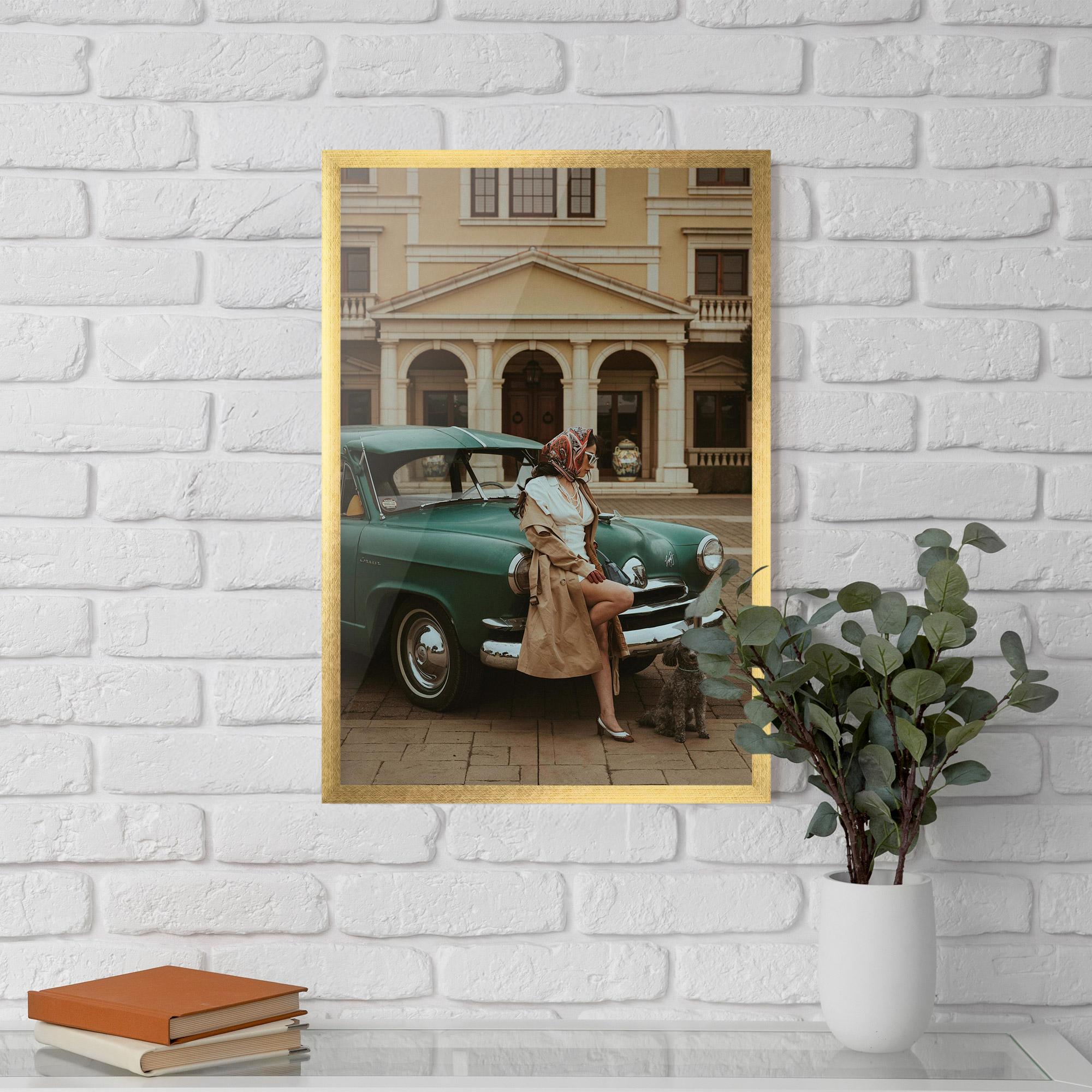 Plakat w Ramie Vintage Lady Car mockup 5
