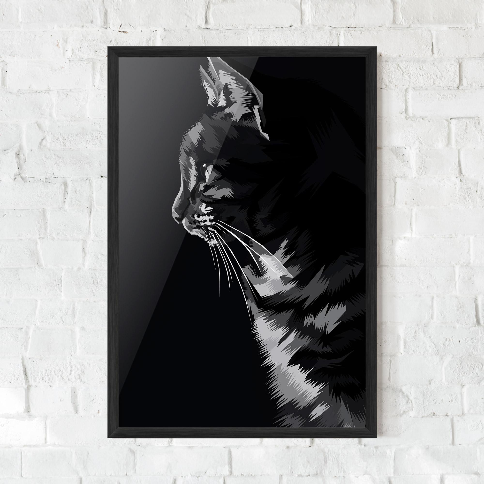 Plakat w Ramie Black Grey Cat mockup 0