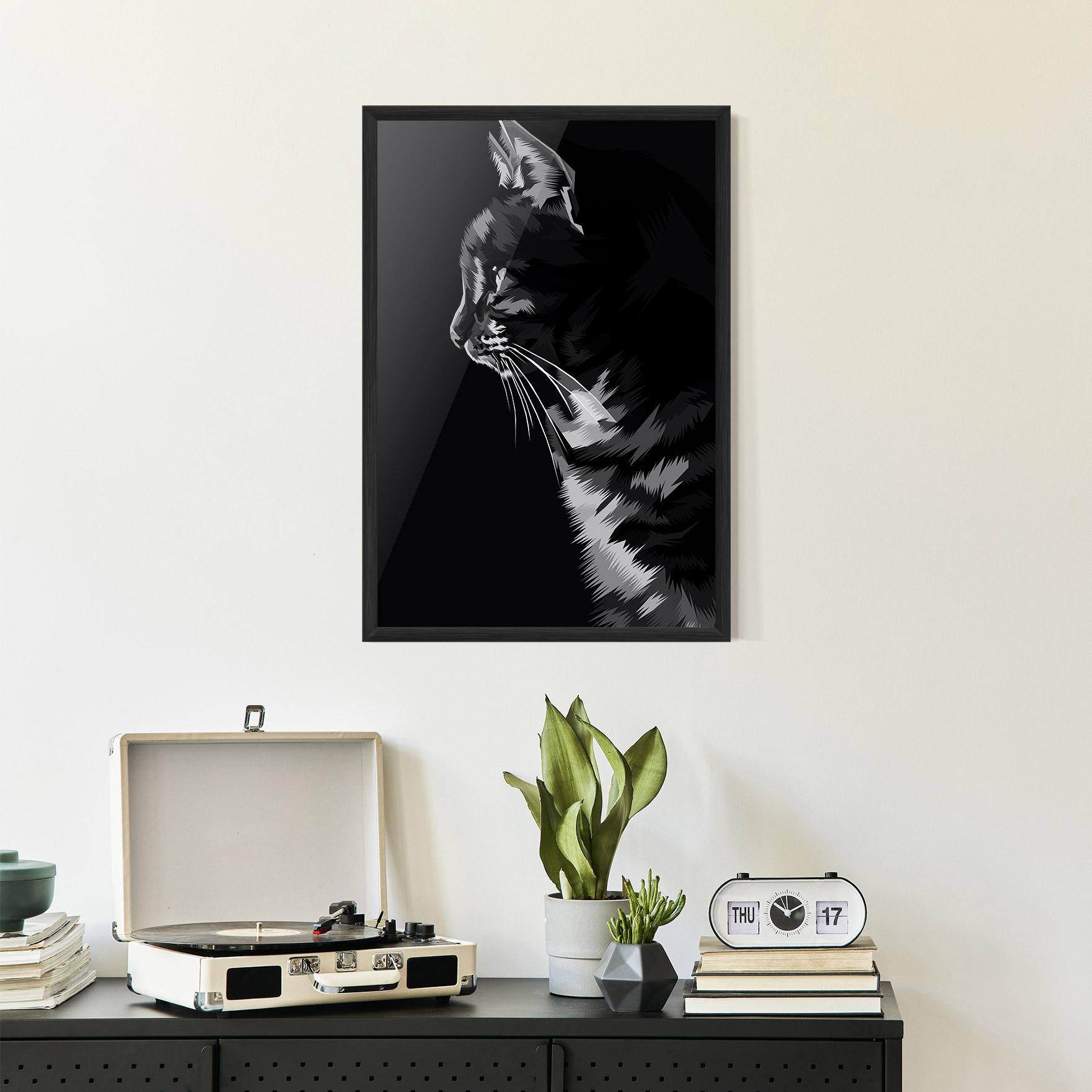 Plakat w Ramie Black Grey Cat mockup 2