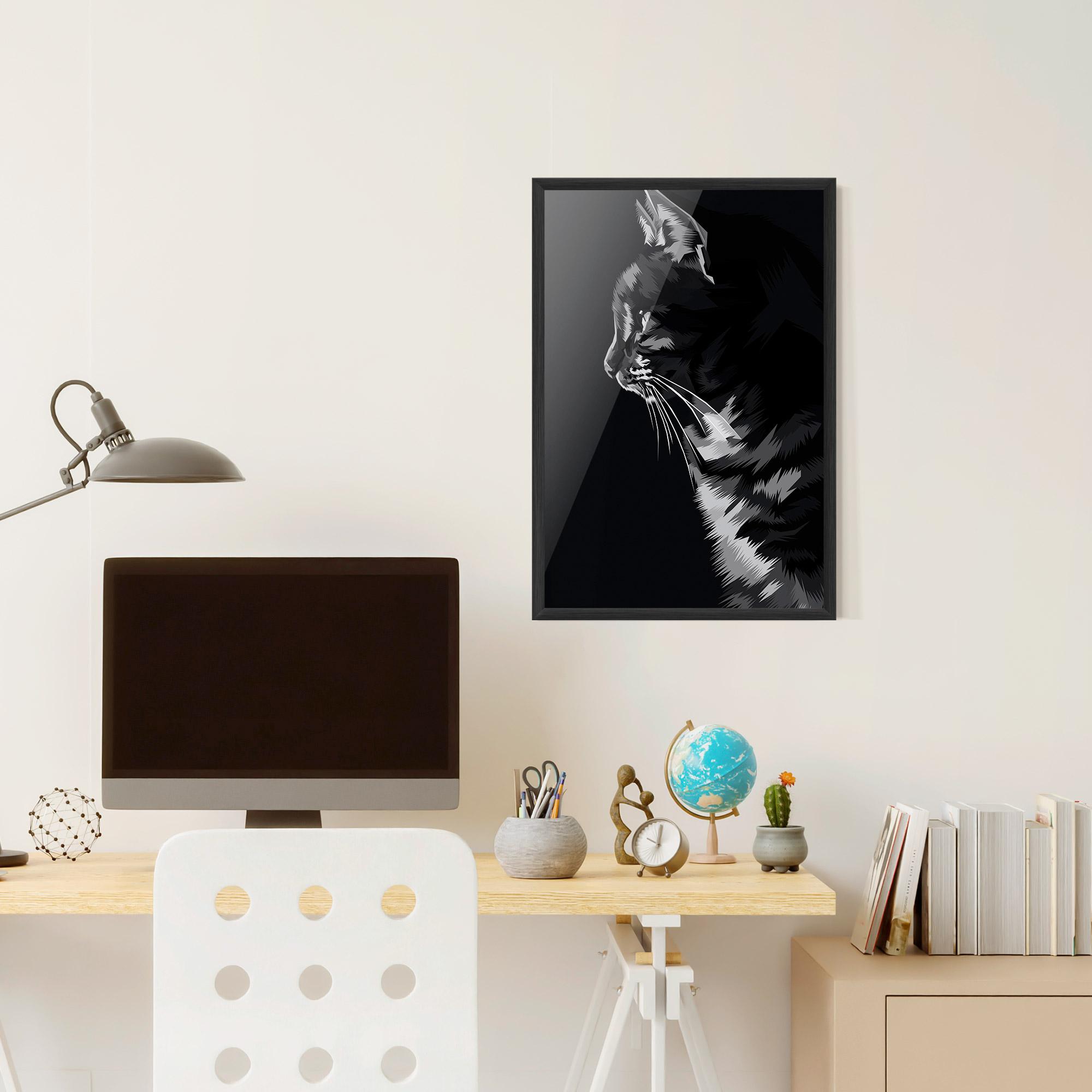 Plakat w Ramie Black Grey Cat mockup 6