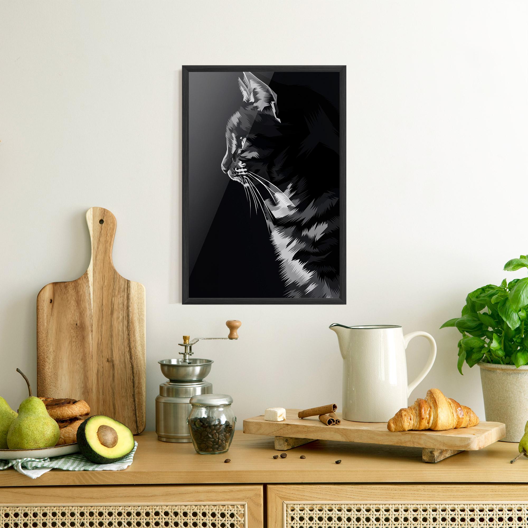 Plakat w Ramie Black Grey Cat mockup 8