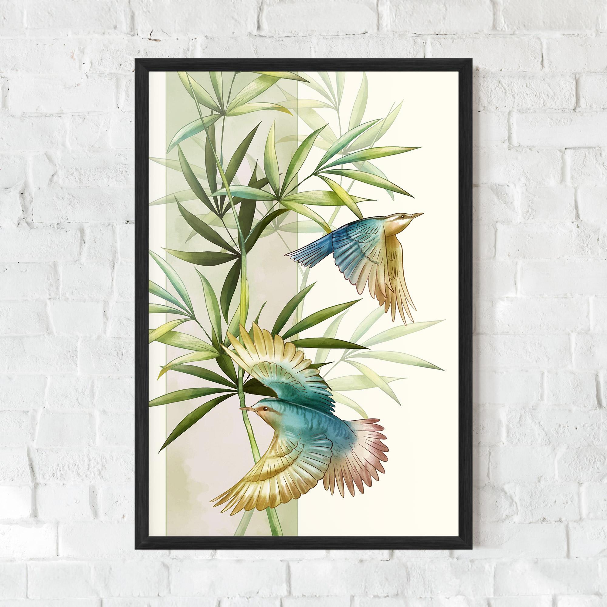 Plakat w Ramie Asiatic Blue Birds mockup 0