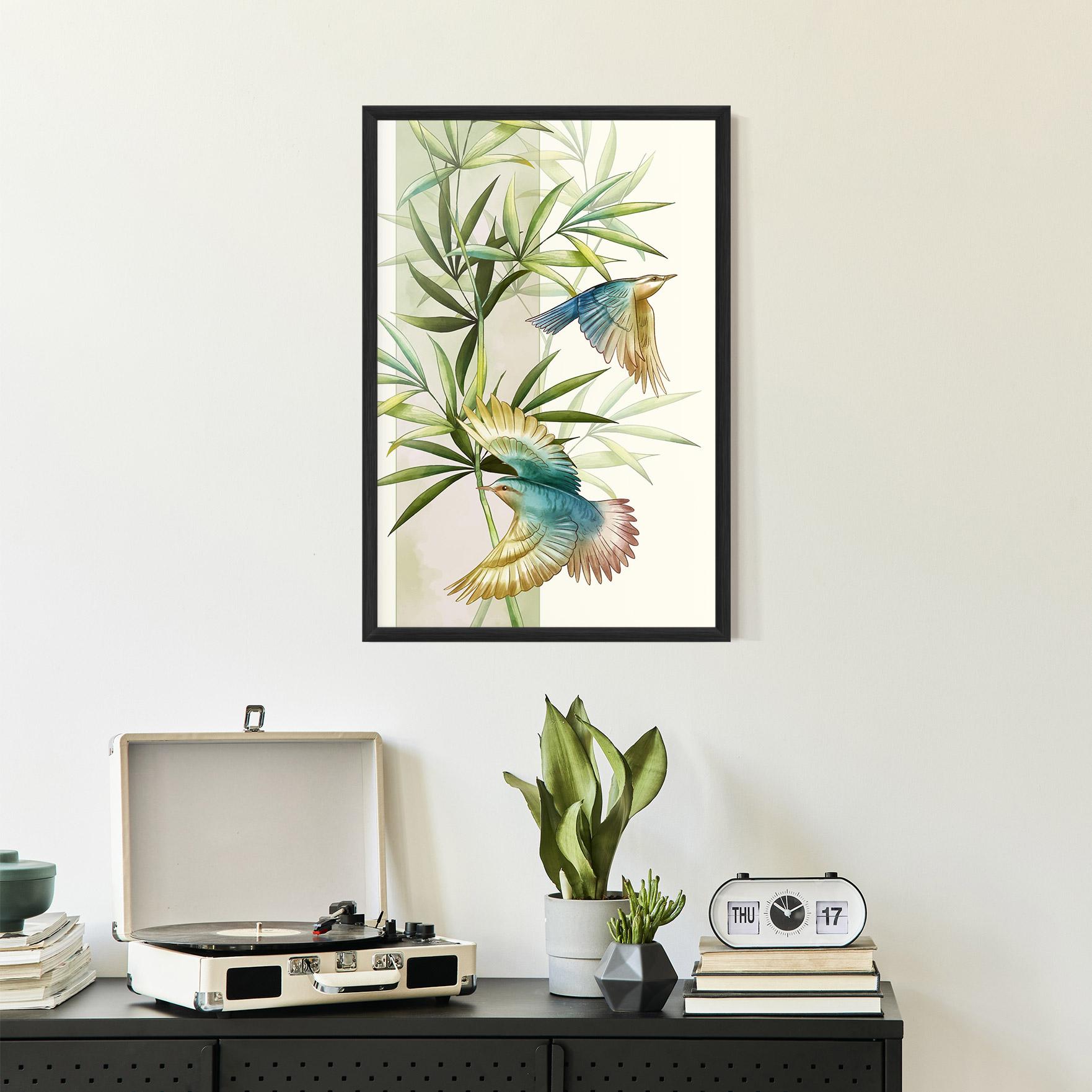 Plakat w Ramie Asiatic Blue Birds mockup 2