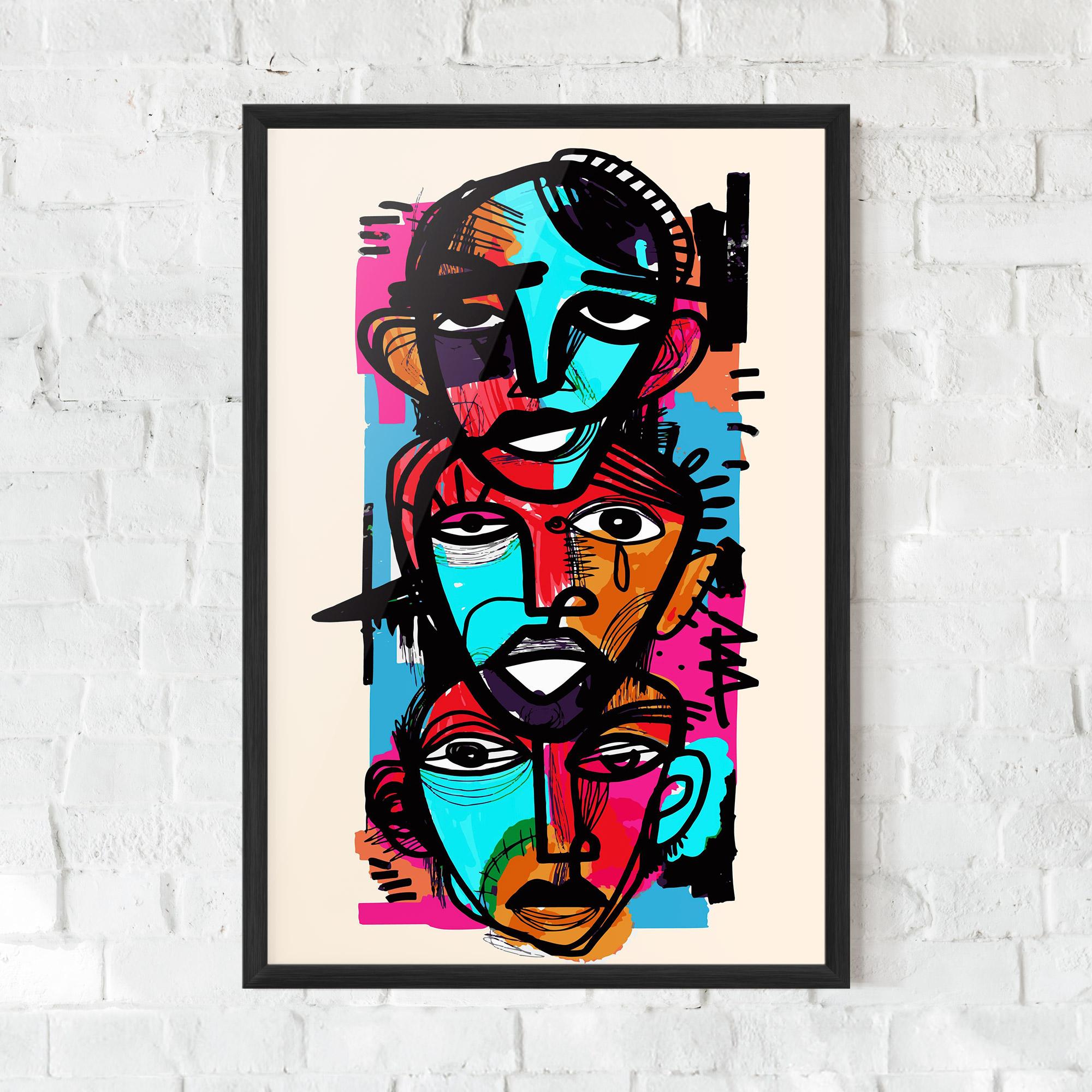 Plakat w Ramie Blue Orange Faces mockup 0