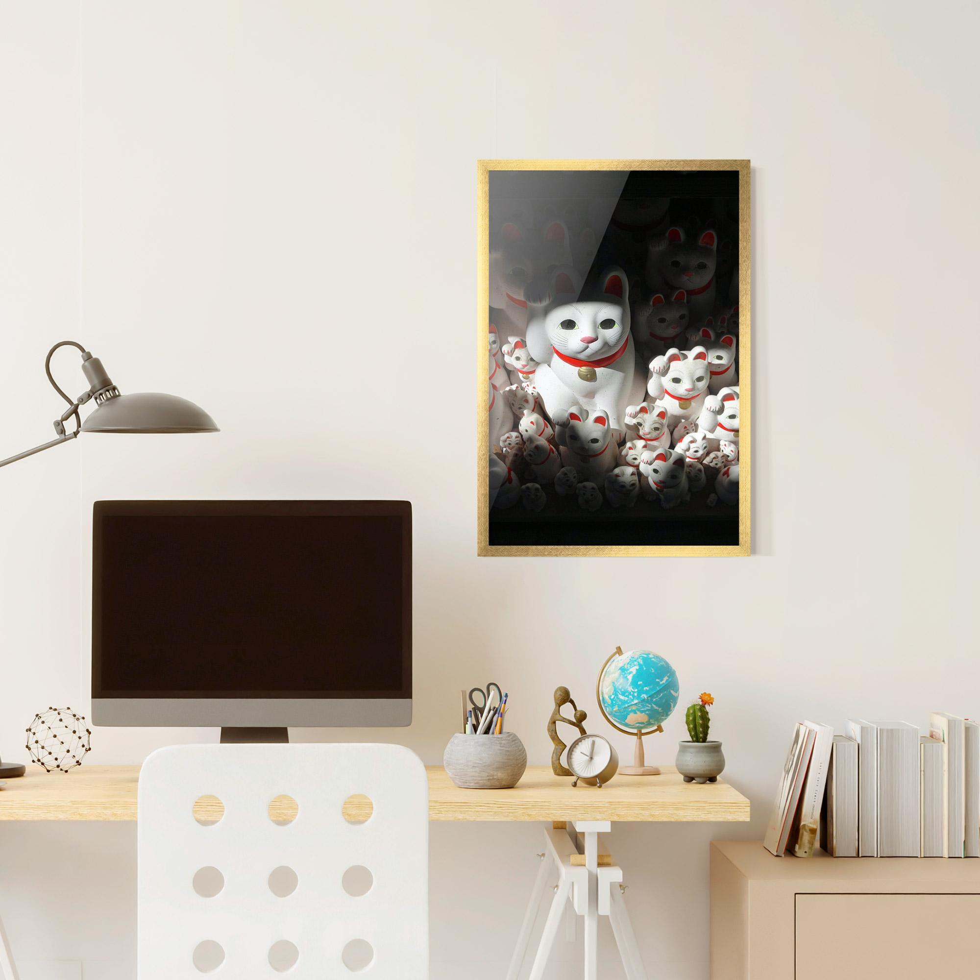 Plakat w Ramie White Lucky Cats mockup 6