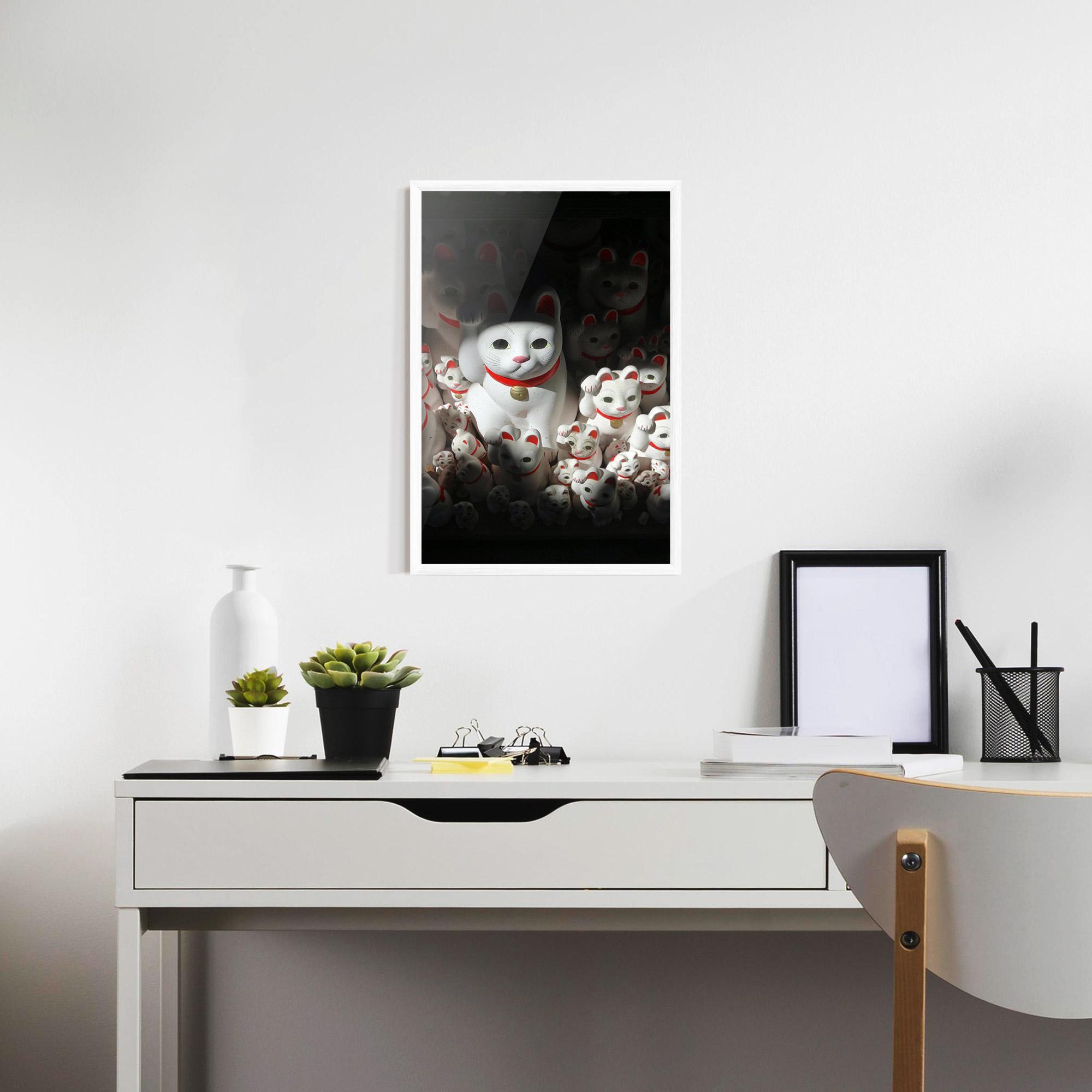 Plakat w Ramie White Lucky Cats mockup 7