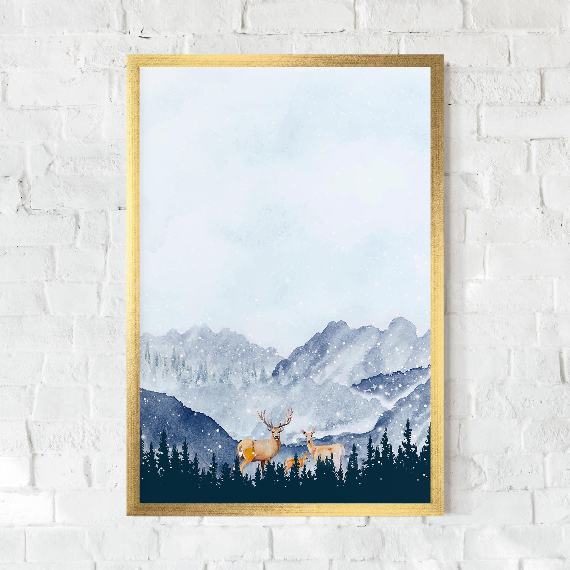 Plakat w Ramie Winter Deers mockup 0
