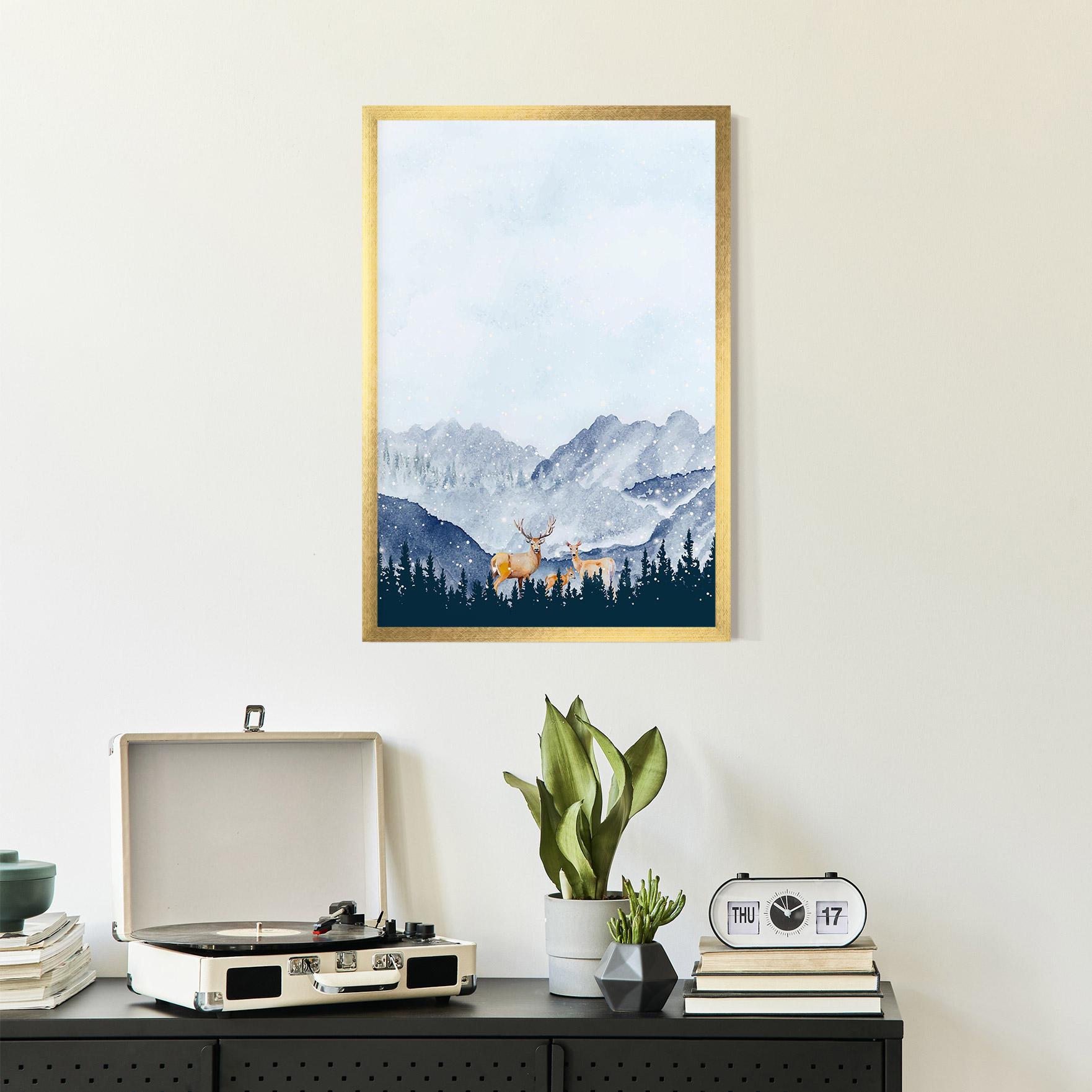 Plakat w Ramie Winter Deers mockup 2