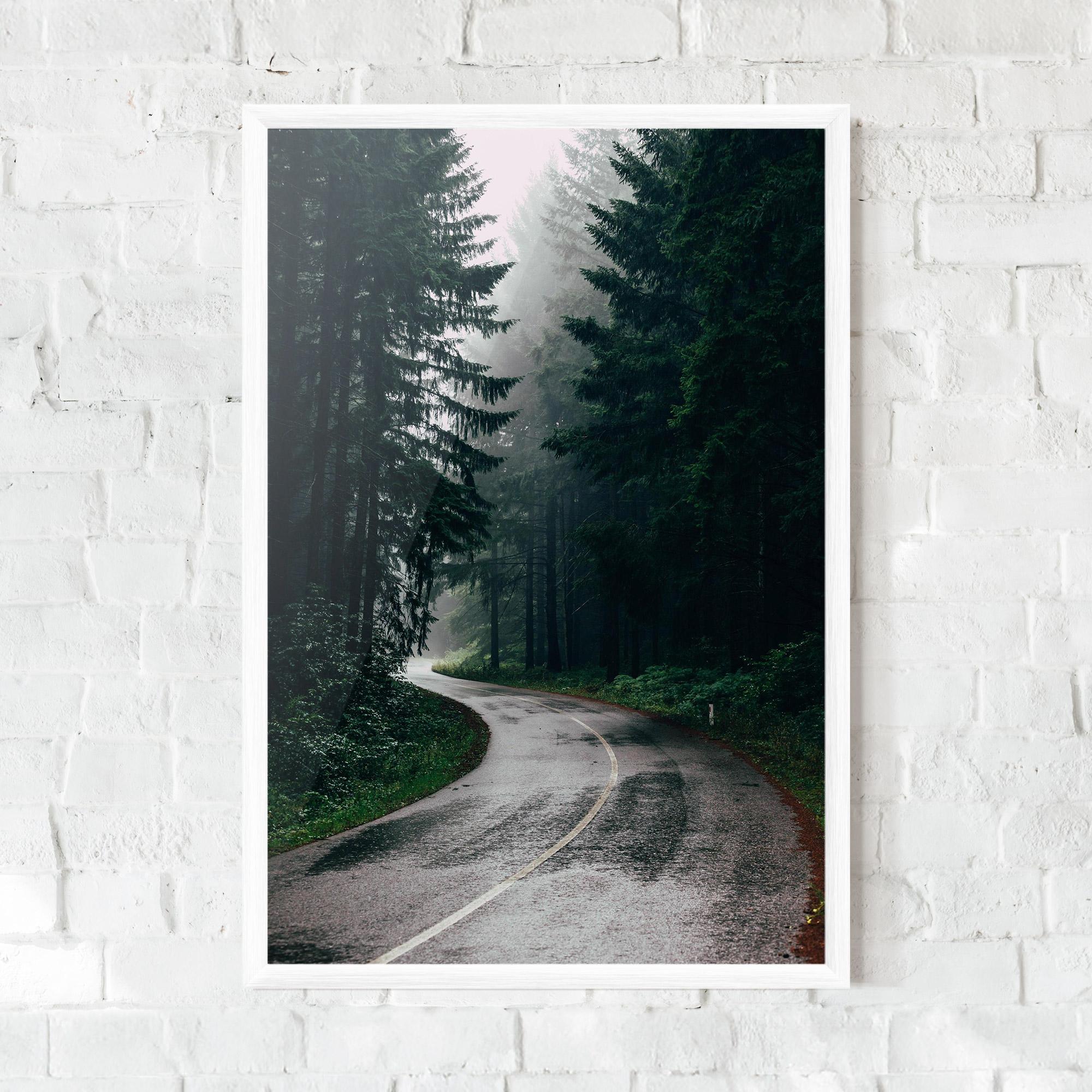 Plakat w Ramie Rainy Road Forest mockup 0