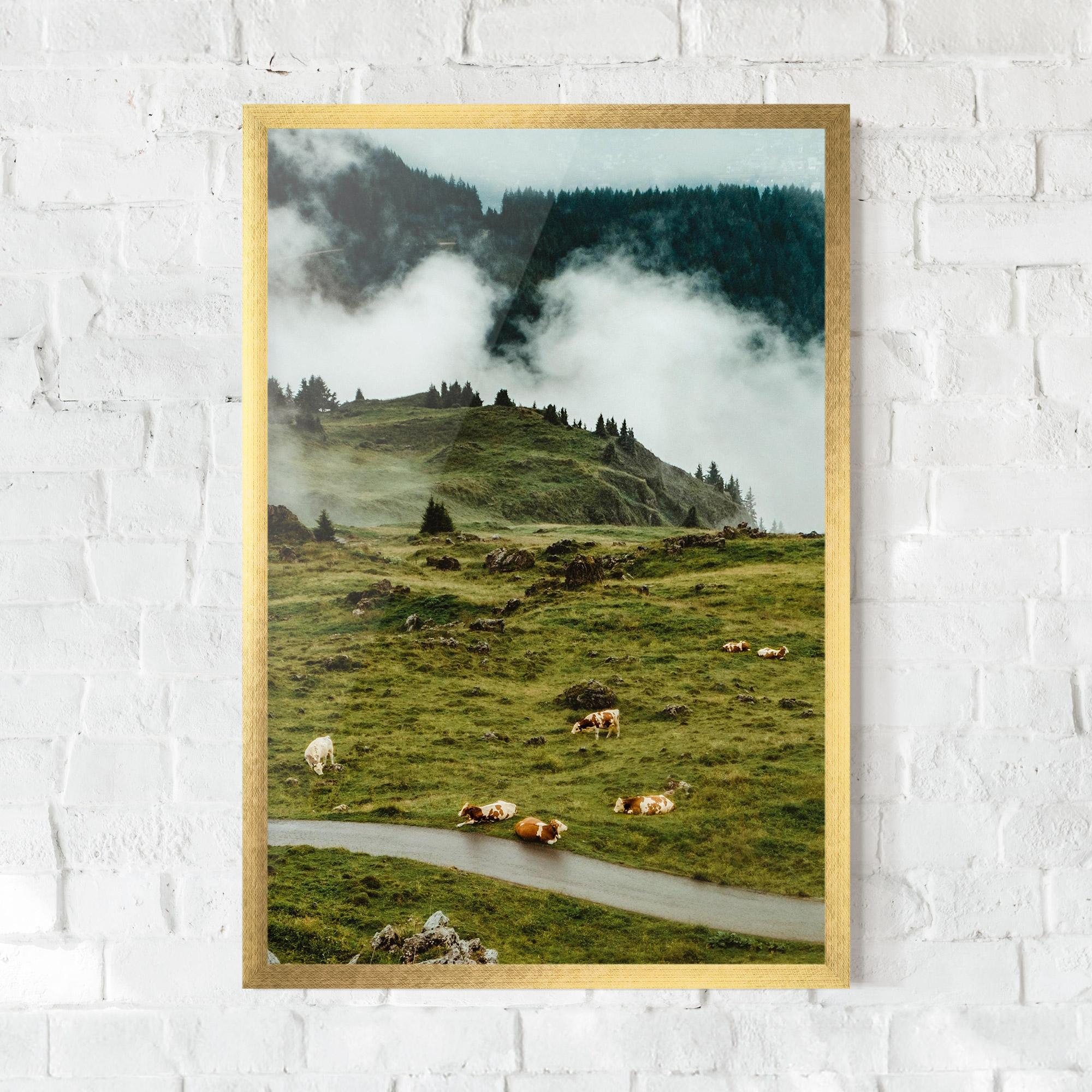 Plakat w Ramie Cow Field View mockup 0