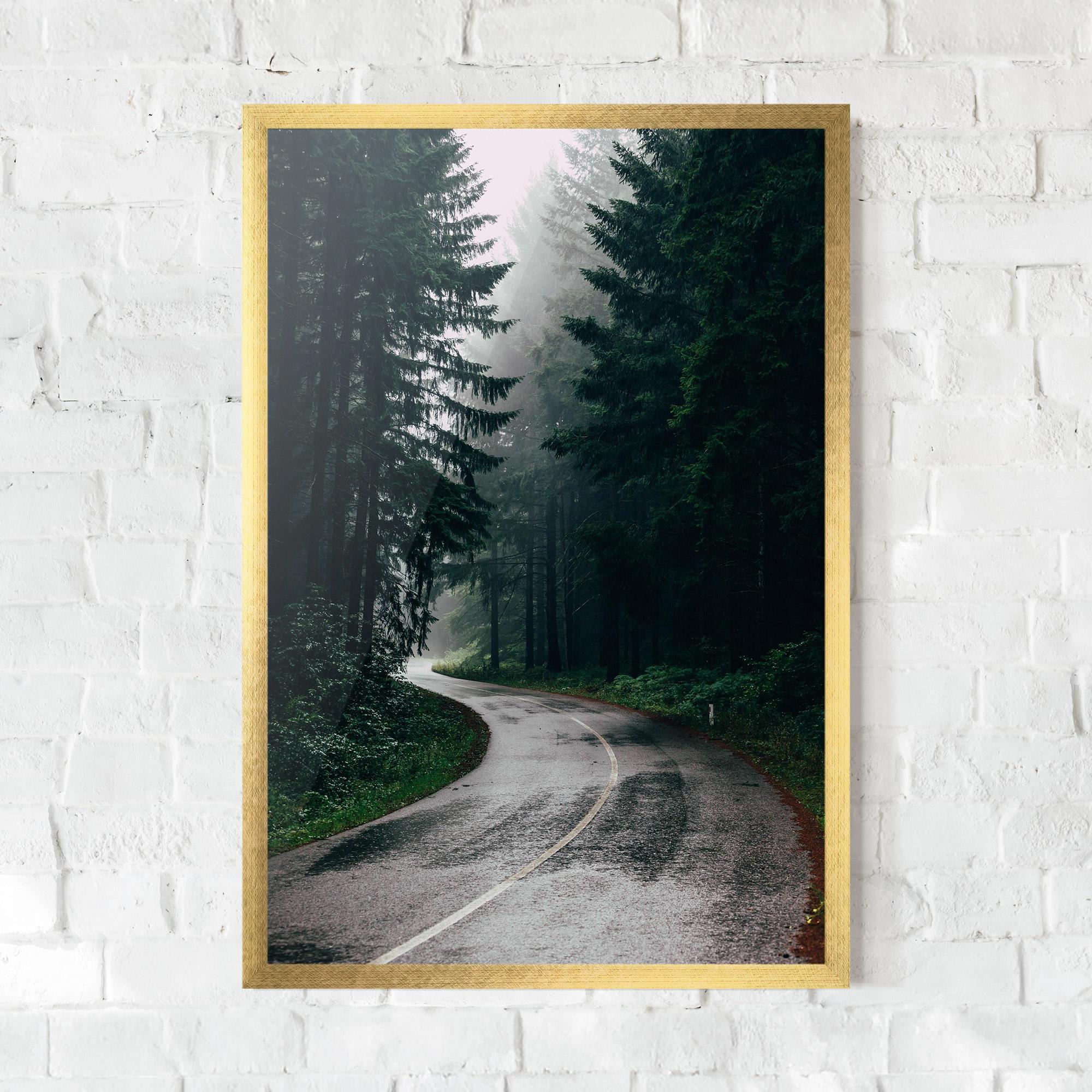 Plakat w Ramie Rainy Road Forest mockup 0