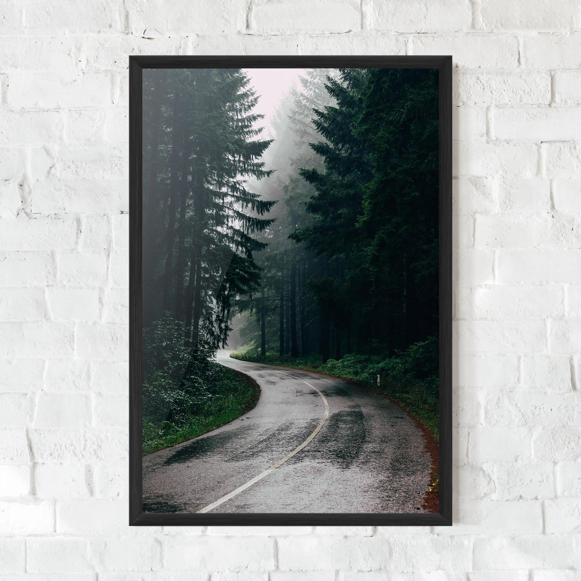 Plakat w Ramie Rainy Road Forest mockup 0