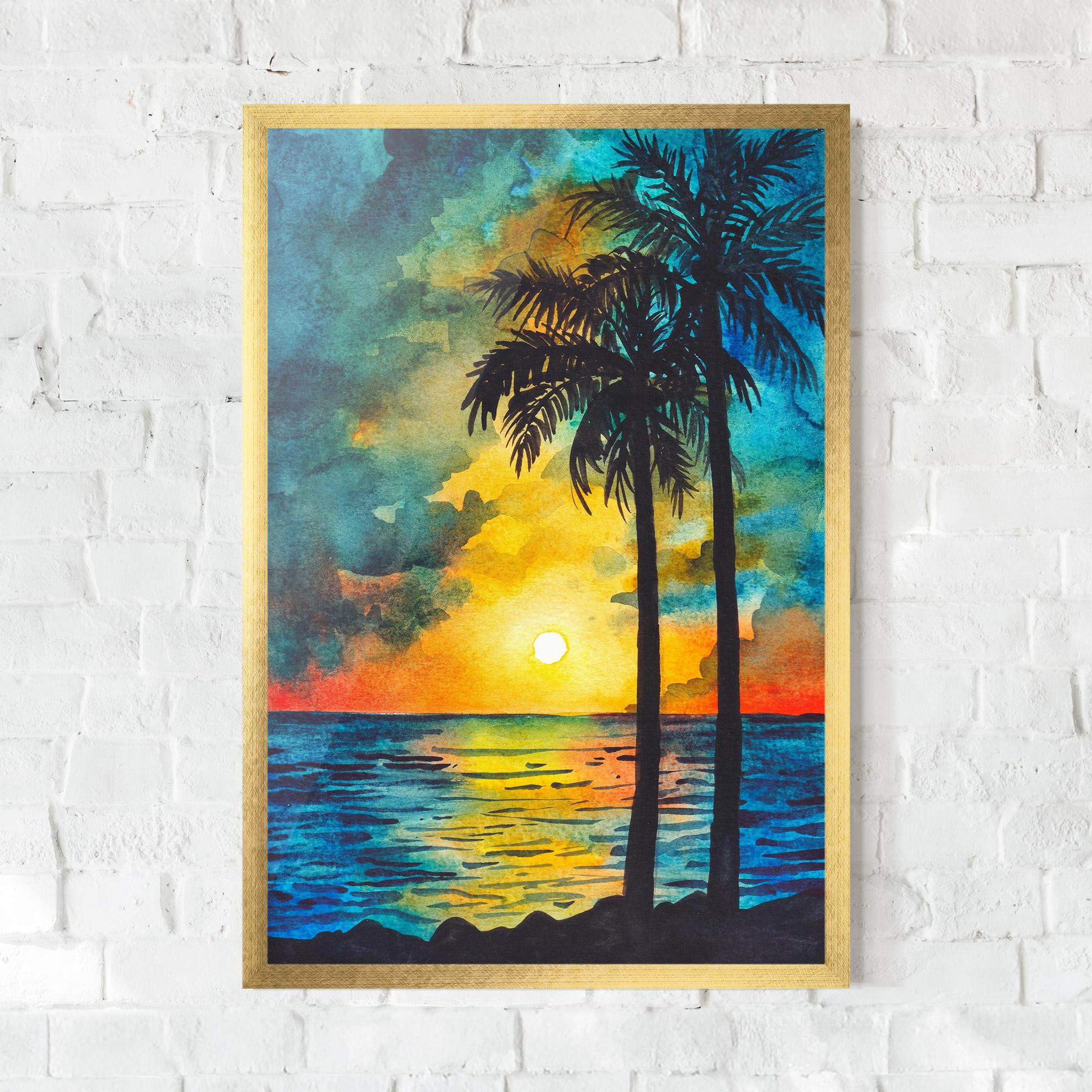 Plakat w Ramie Sunset Watercolor Tree mockup 0