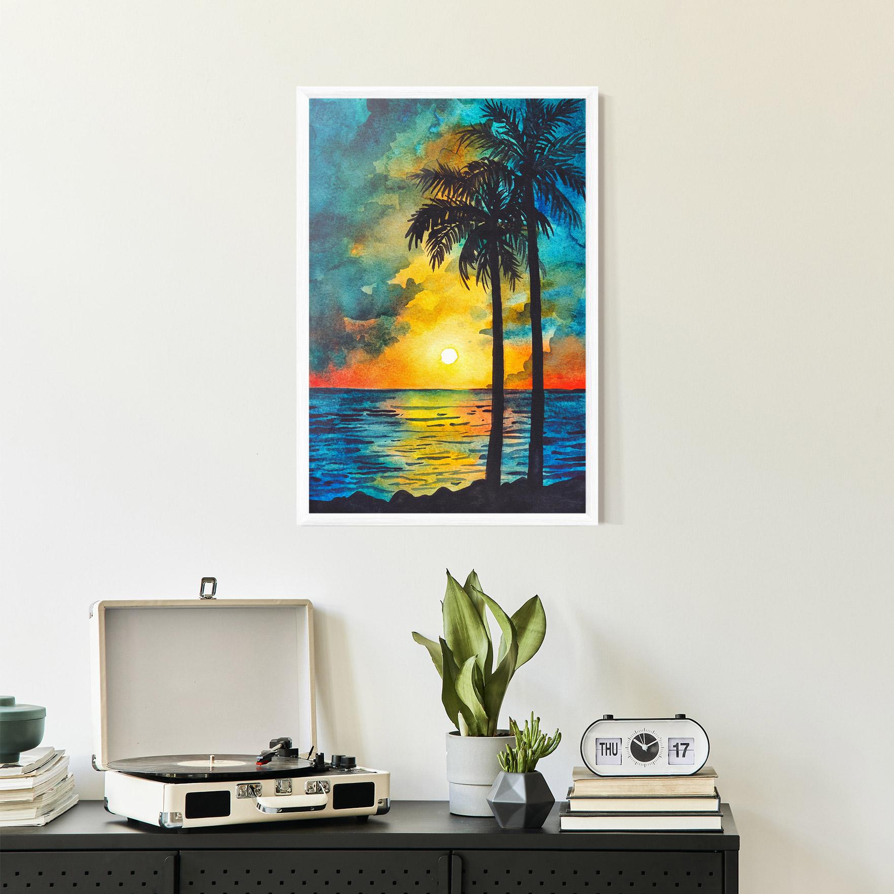 Plakat w Ramie Sunset Watercolor Tree mockup 2