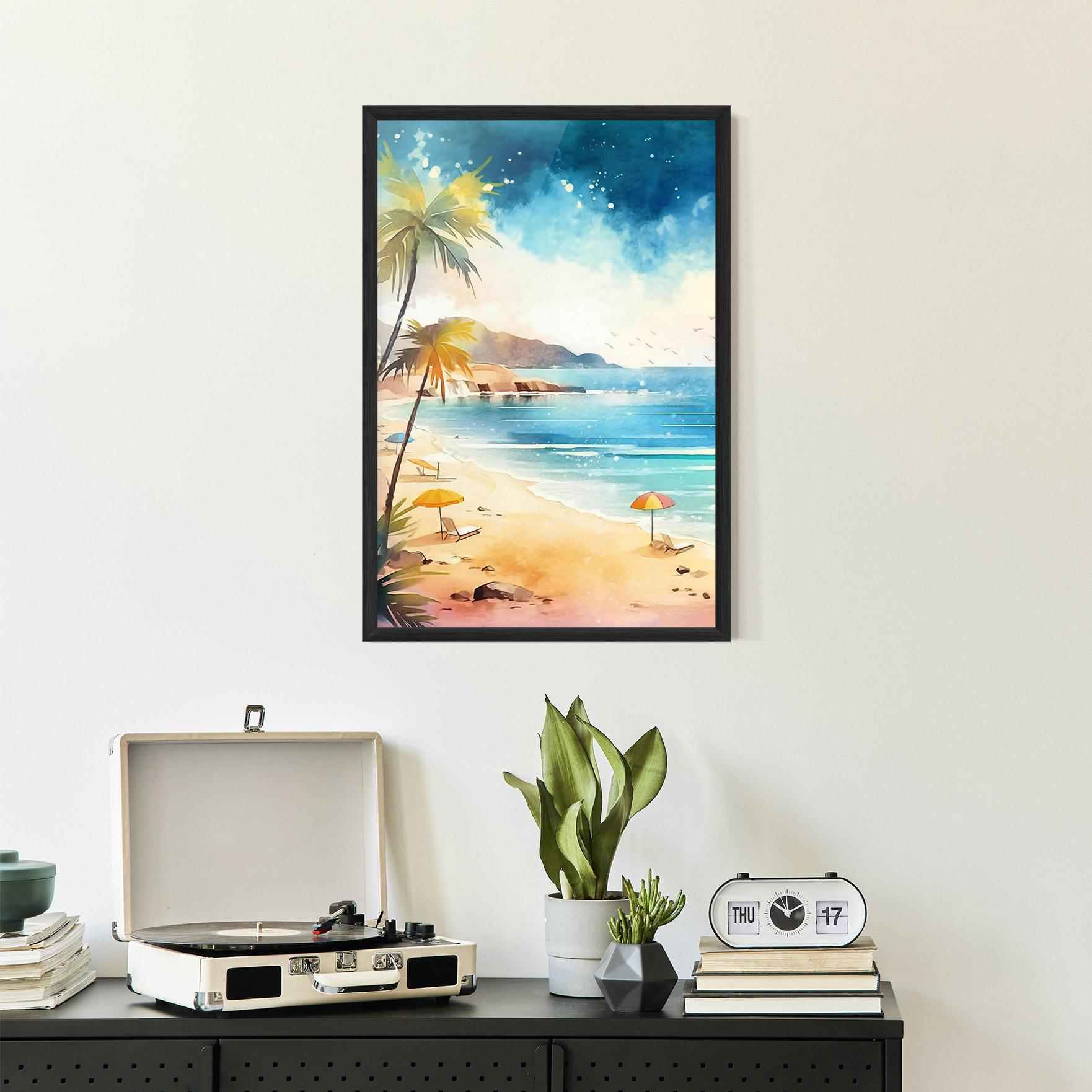 Plakat w Ramie Umbrellas Beach Art mockup 2