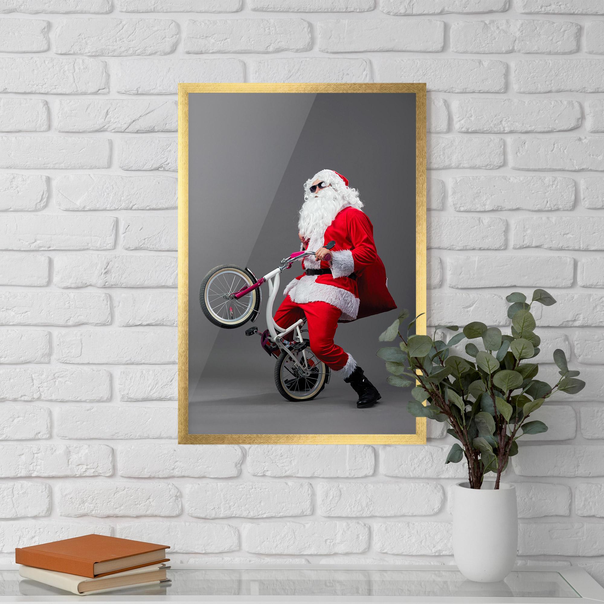 Plakat w Ramie Santa Rides Bicycle mockup 5