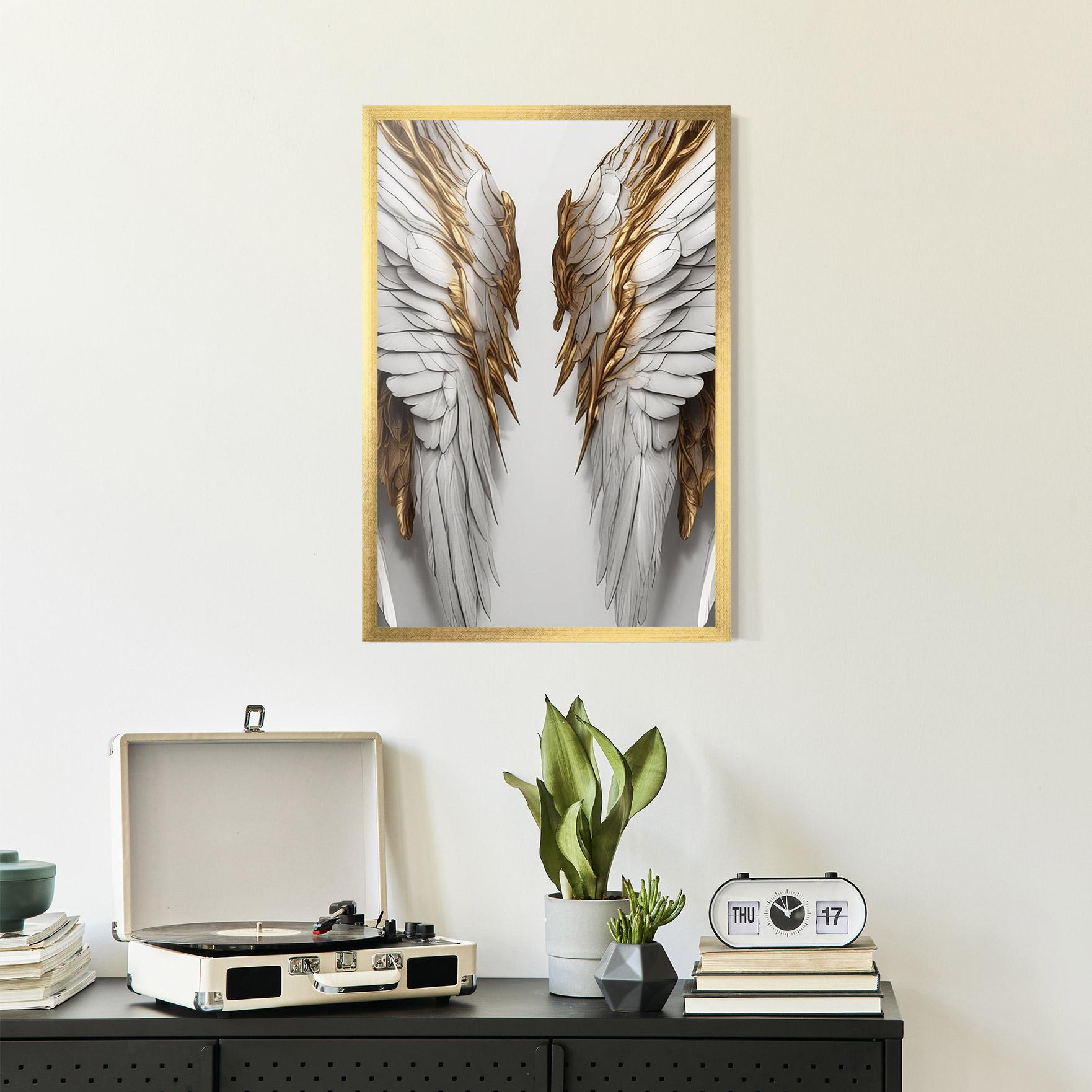 Plakat w Ramie Realistic Gold Angel Wings mockup 2