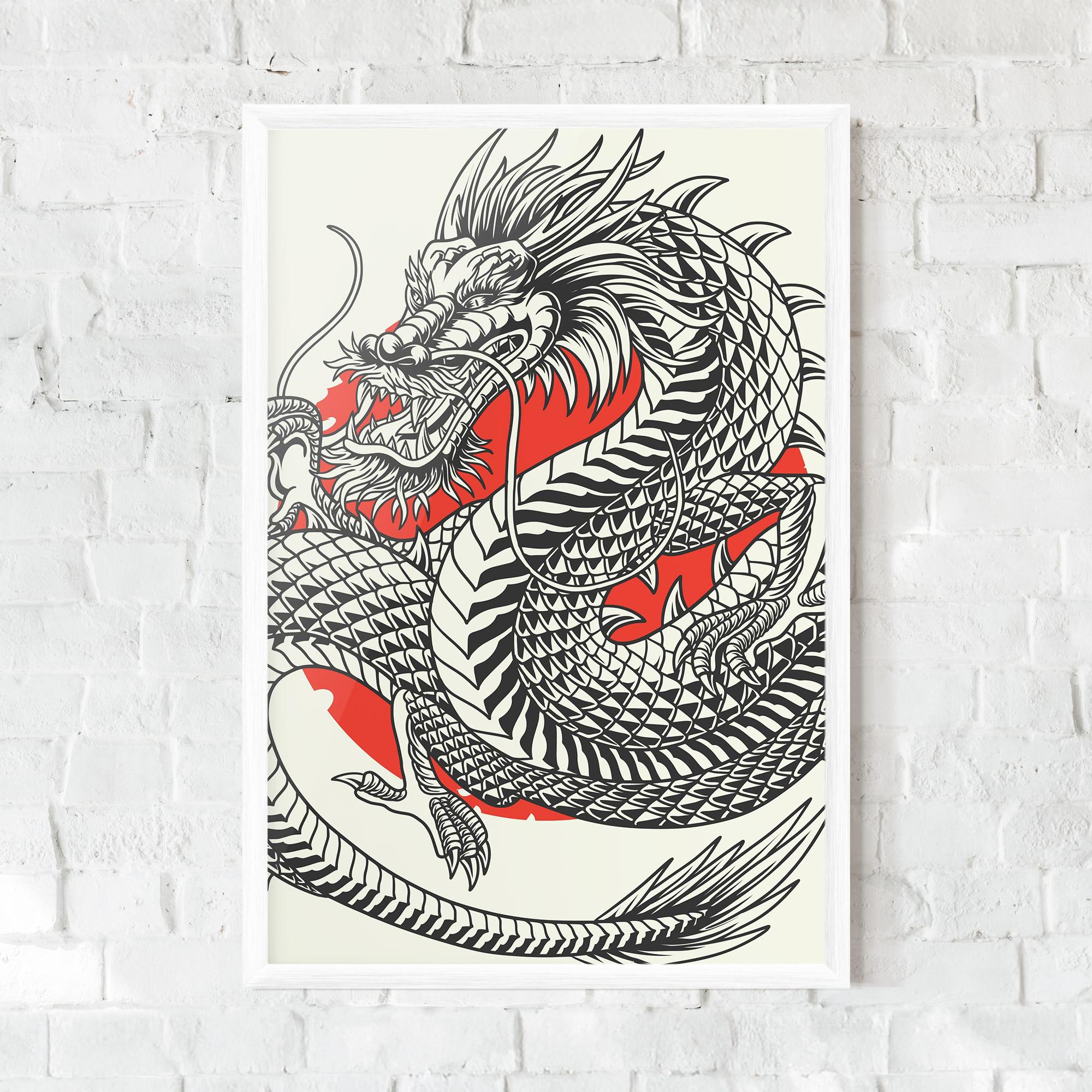 Plakat w Ramie Cream Grey Dragon mockup 0