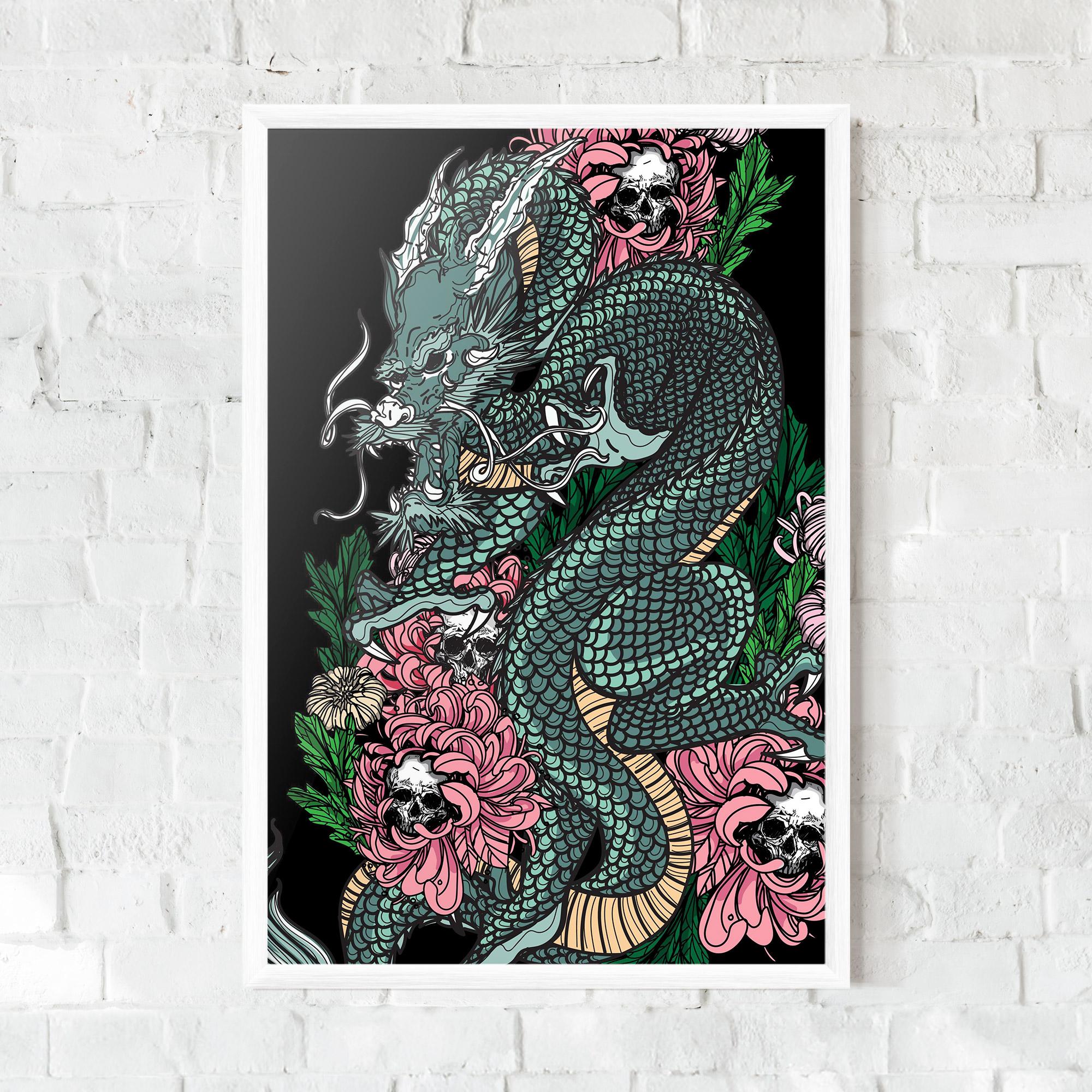 Plakat w Ramie Flower Skull Dragon mockup 0