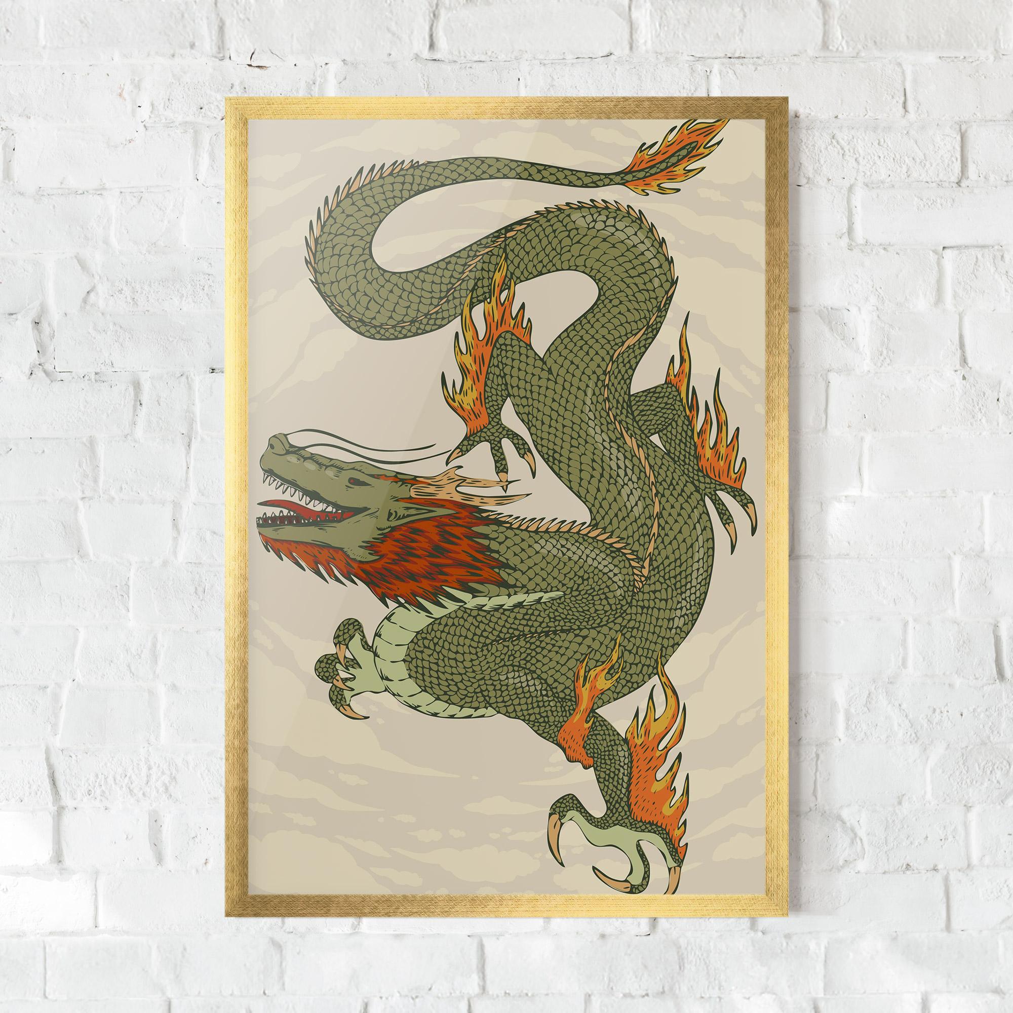 Plakat w Ramie Chinese Dragon Green mockup 0