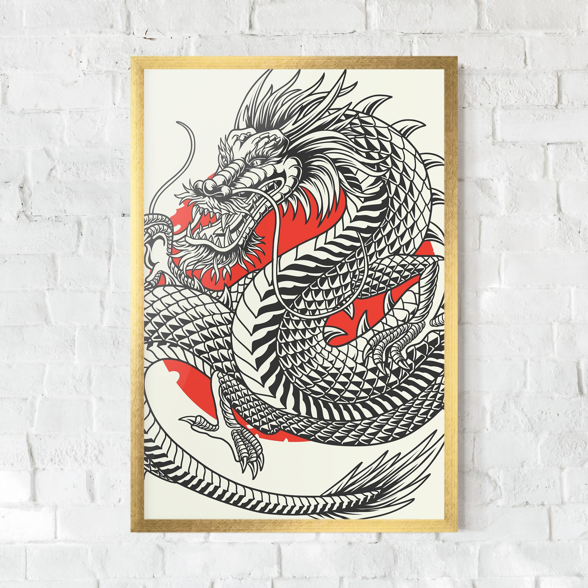 Plakat w Ramie Cream Grey Dragon mockup 0