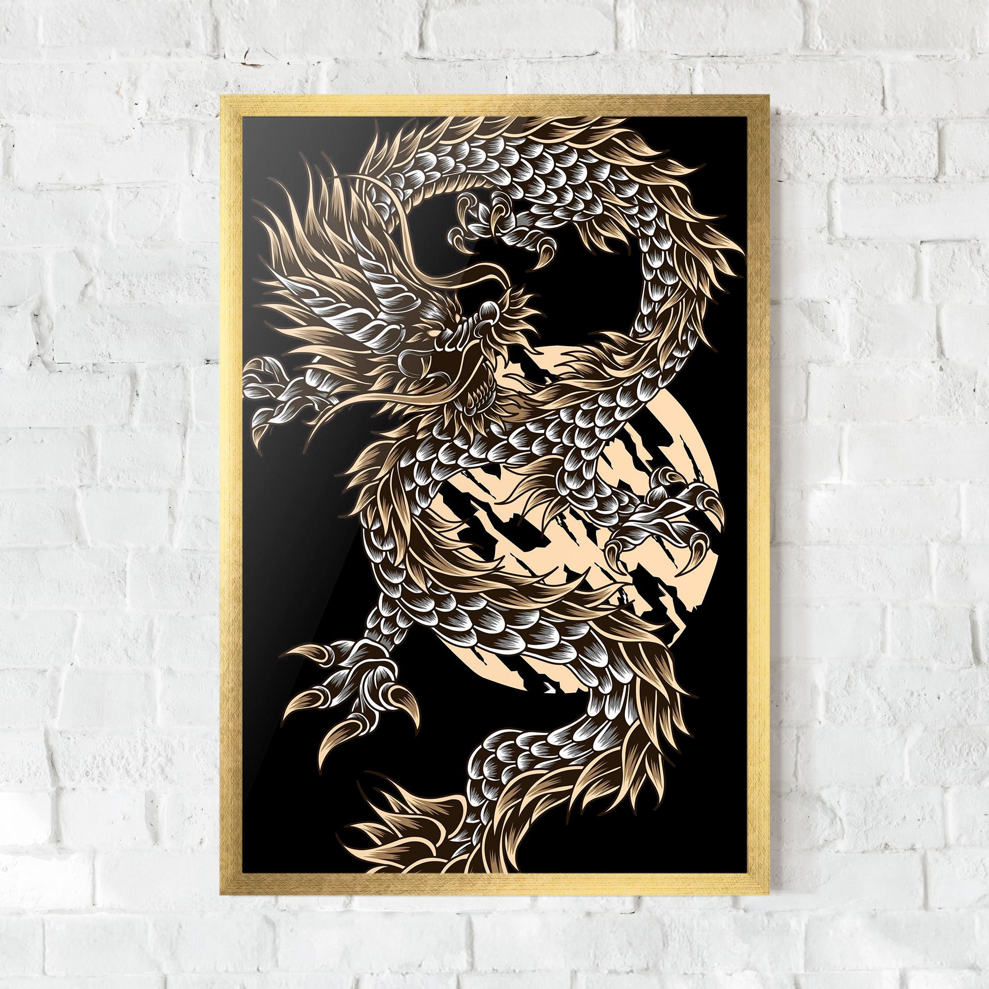 Plakat w Ramie Cream Moon Dragon mockup 0