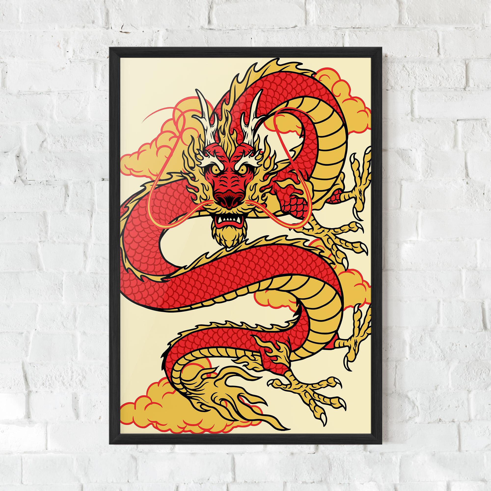 Plakat w Ramie Red Yellow Dragon mockup 0