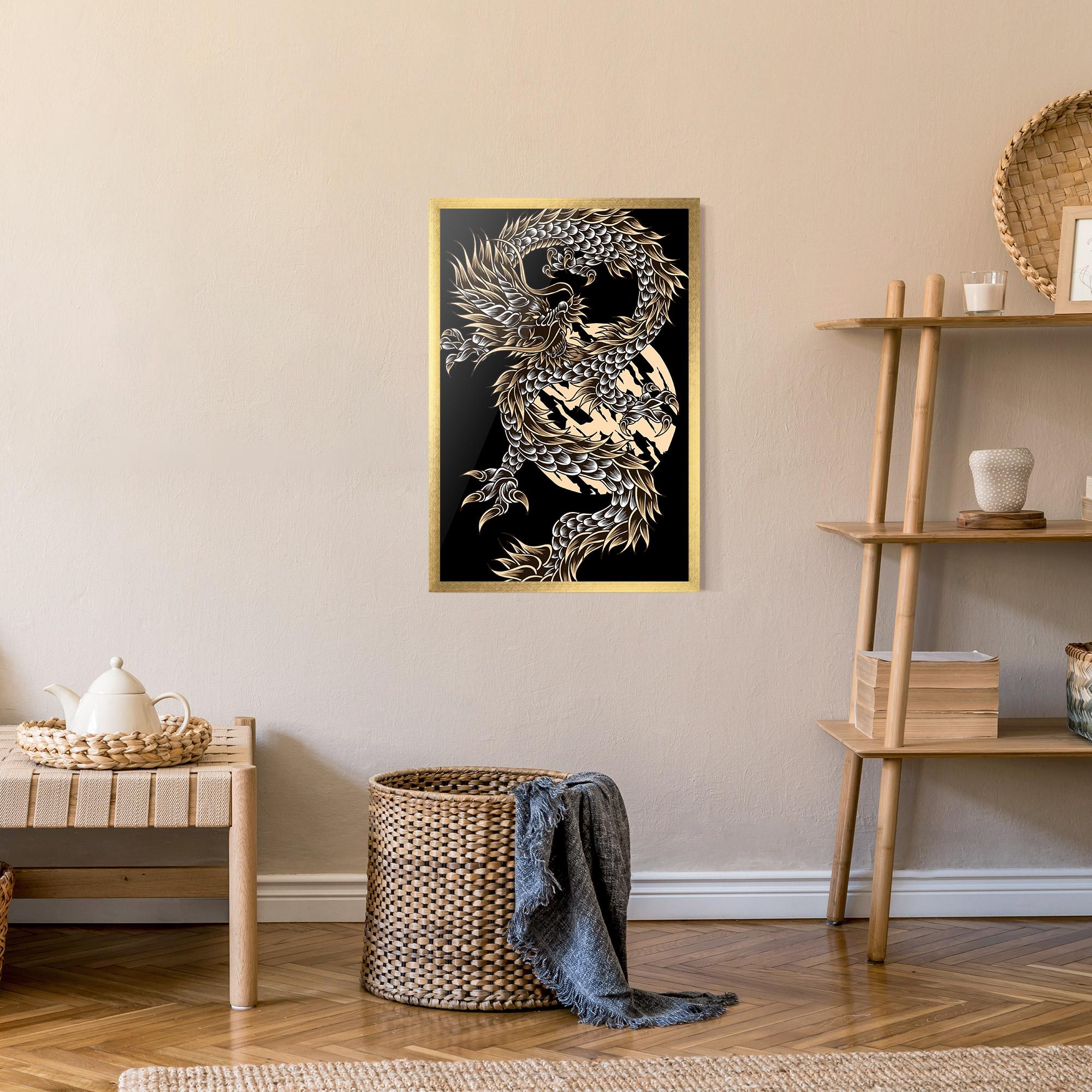 Plakat w Ramie Cream Moon Dragon mockup 9