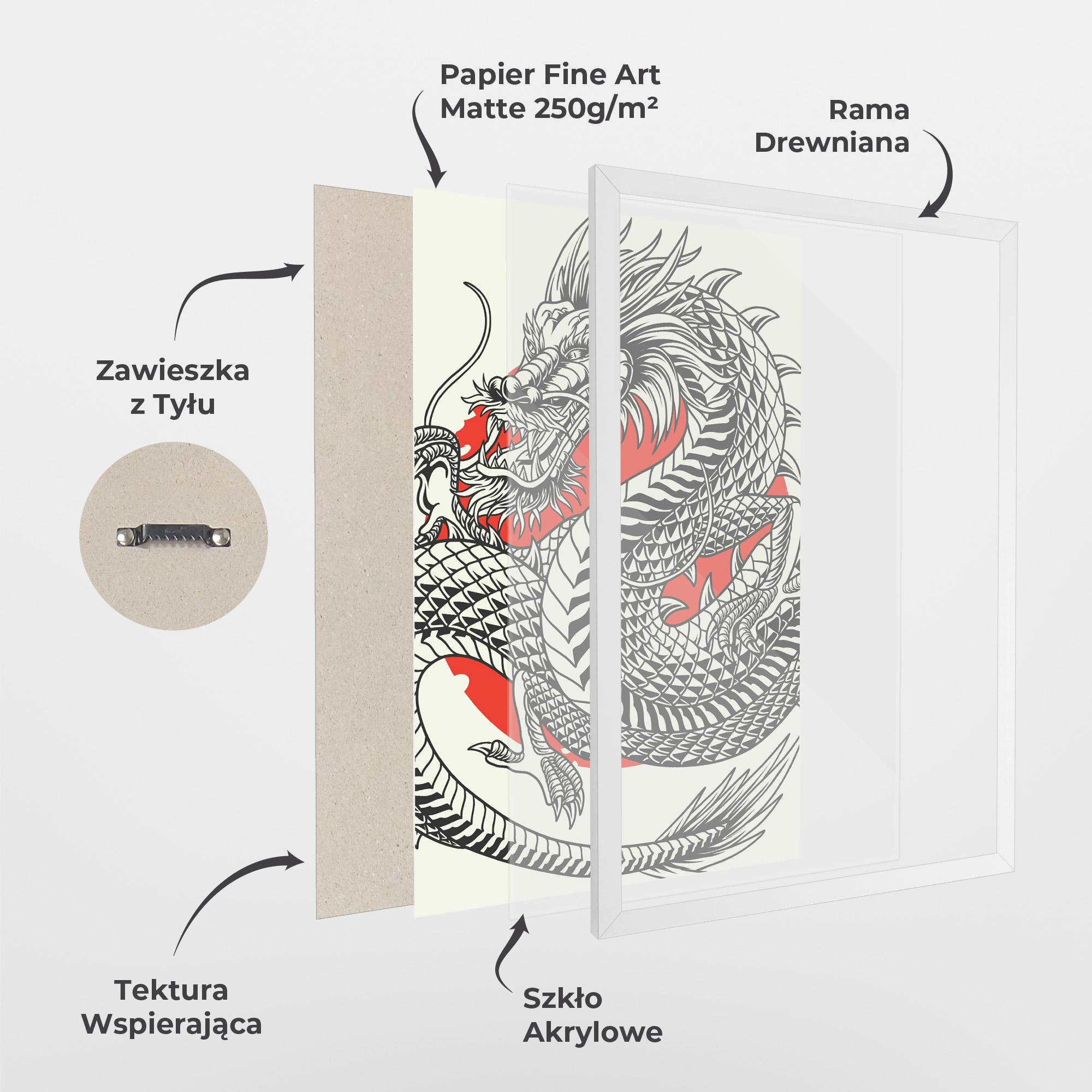 Plakat w Ramie Cream Grey Dragon mockup 1