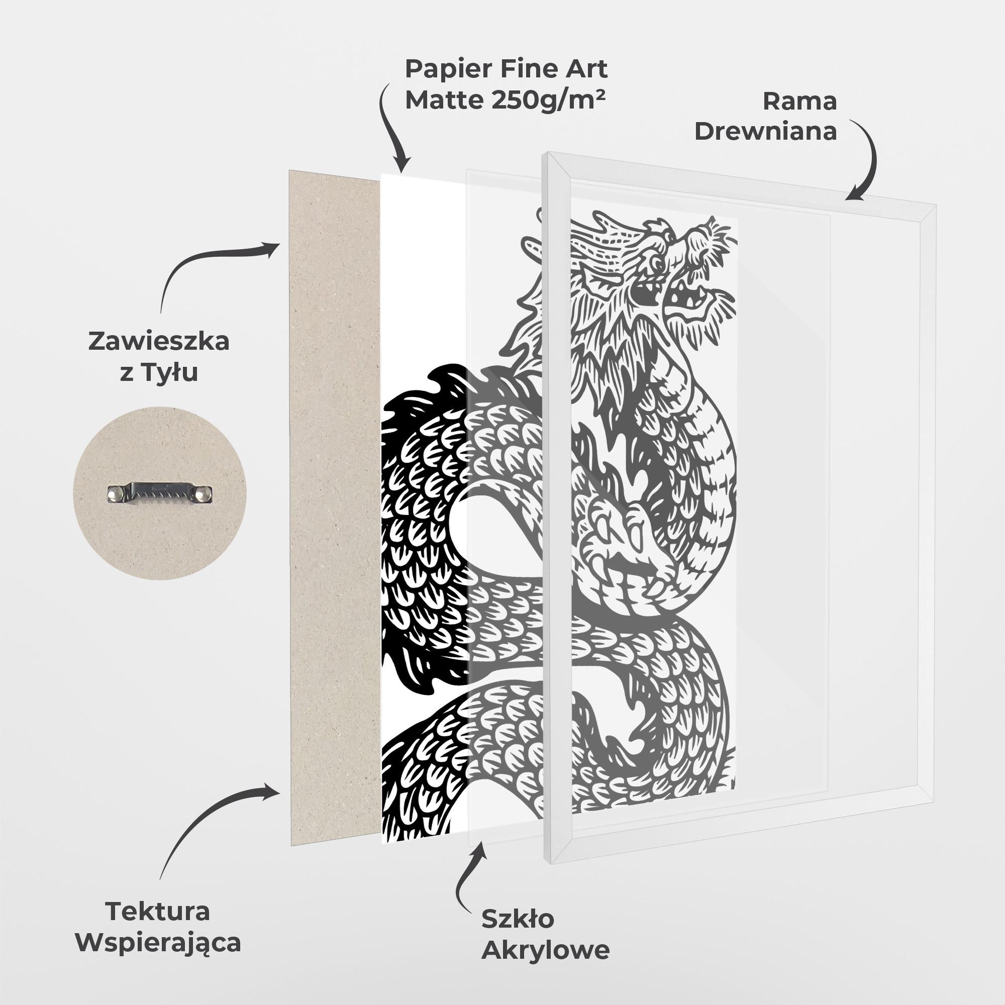 Plakat w Ramie Dragon Black Line mockup 1