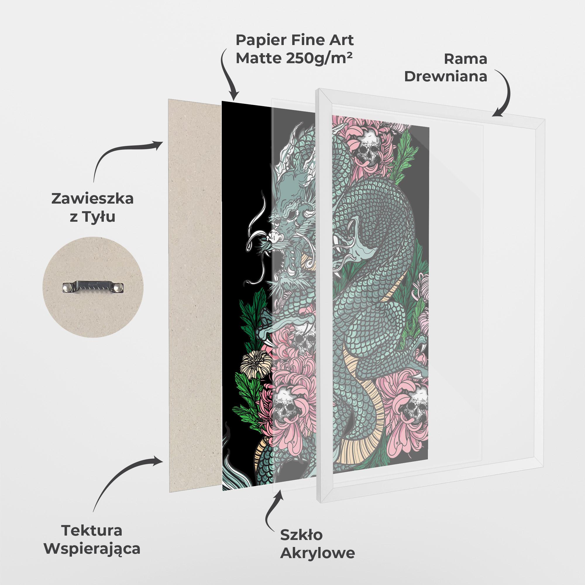 Plakat w Ramie Flower Skull Dragon mockup 1