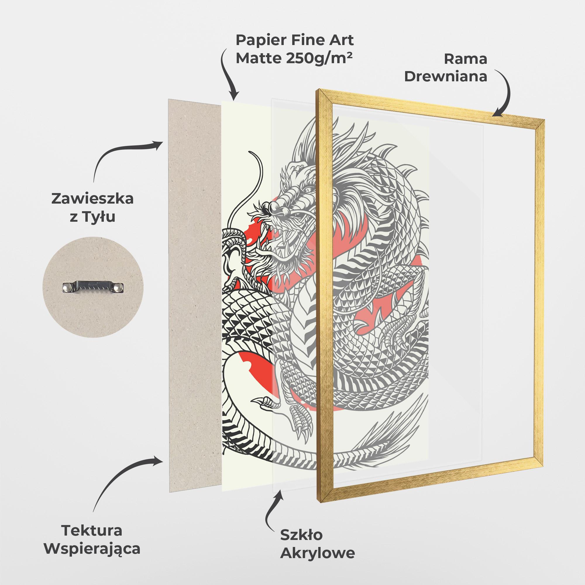 Plakat w Ramie Cream Grey Dragon mockup 1