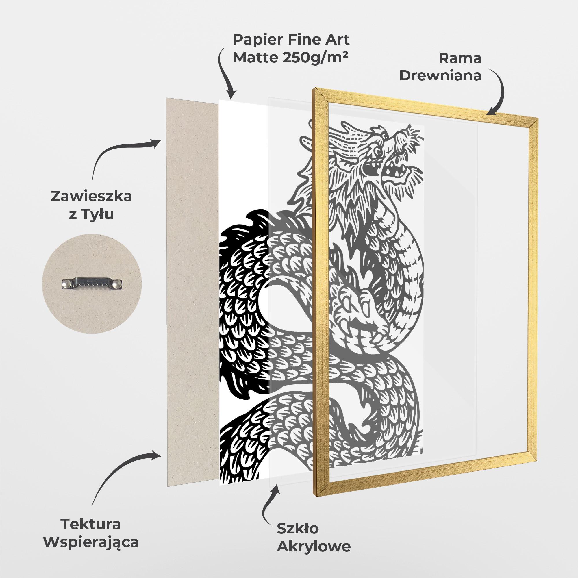 Plakat w Ramie Dragon Black Line mockup 1