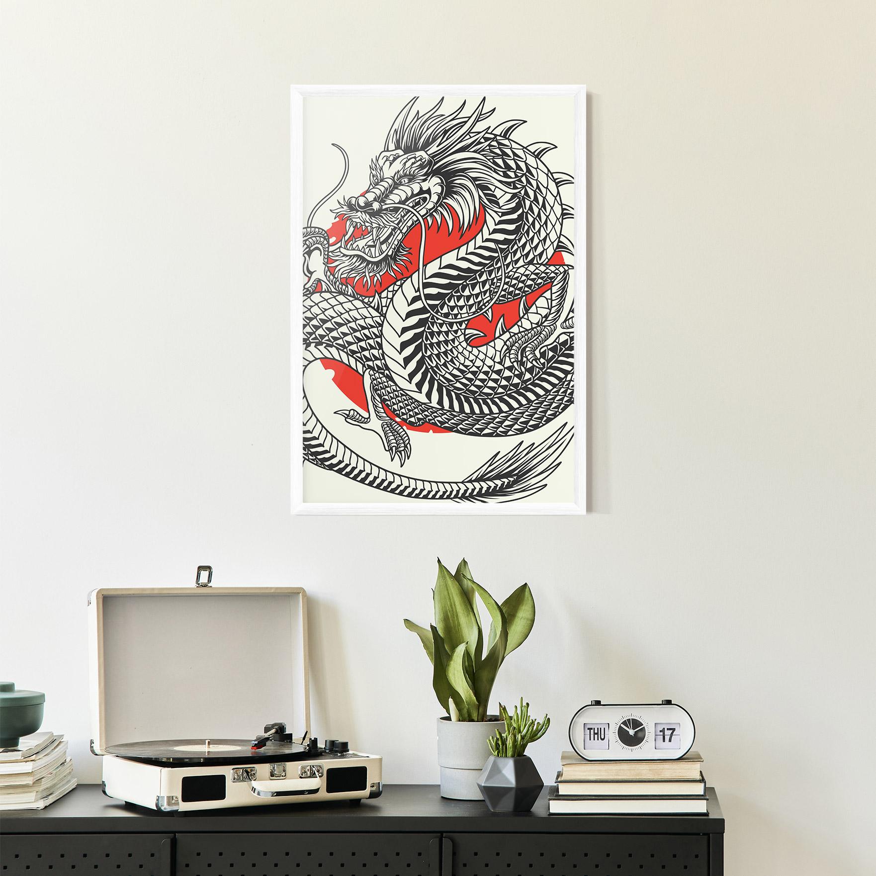 Plakat w Ramie Cream Grey Dragon mockup 2
