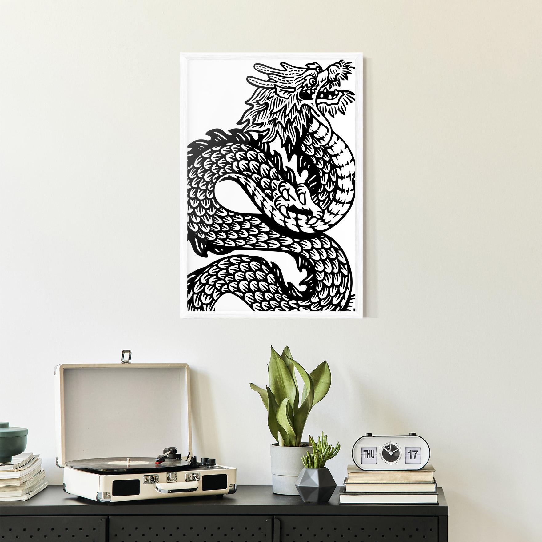 Plakat w Ramie Dragon Black Line mockup 2