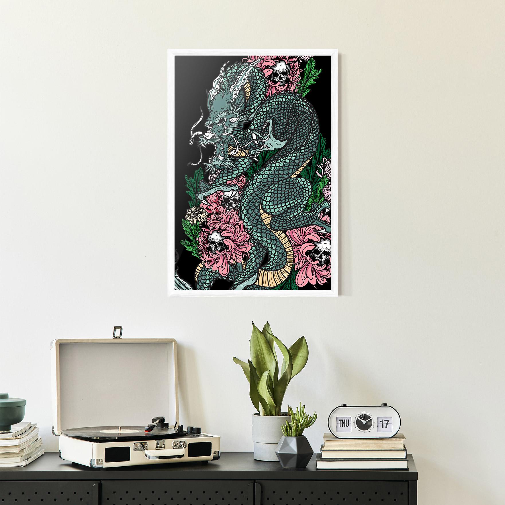 Plakat w Ramie Flower Skull Dragon mockup 2