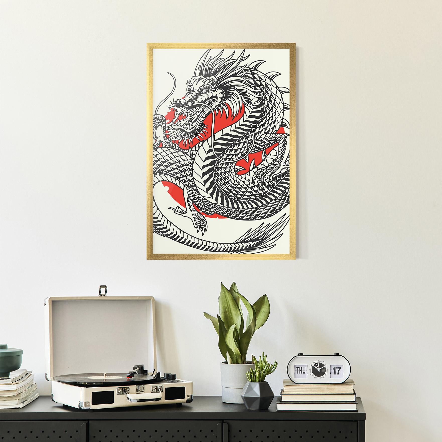 Plakat w Ramie Cream Grey Dragon mockup 2