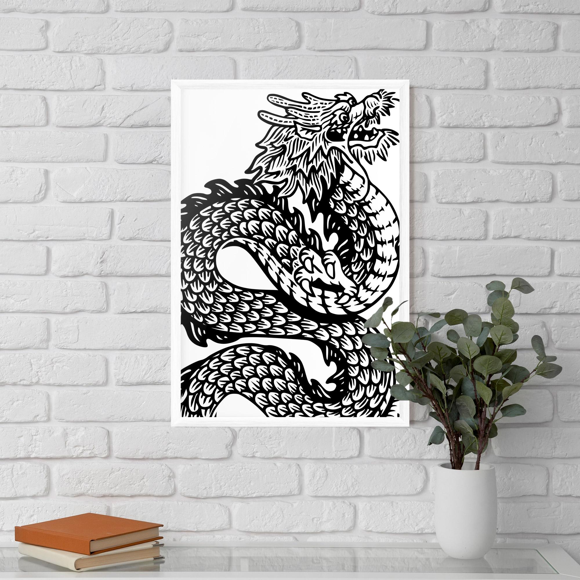 Plakat w Ramie Dragon Black Line mockup 5